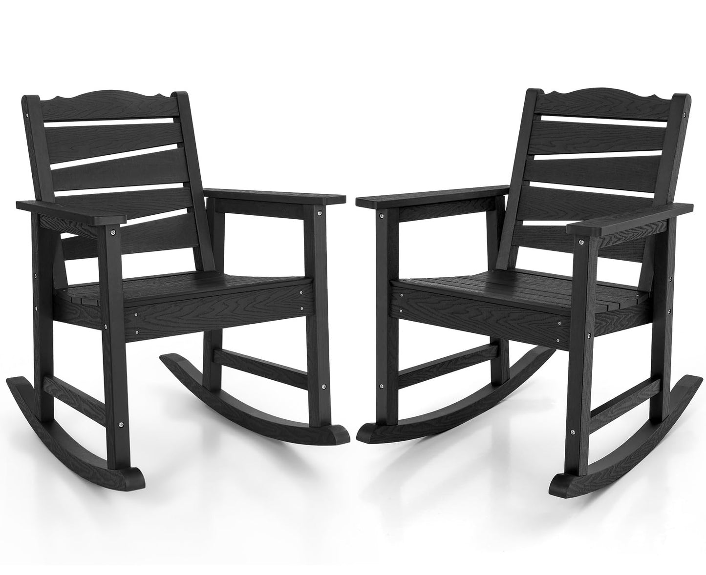 LAHAAP Patio Rocking Chairs Set of 2, Weatherproof HIPS Outdoor Rocking Chair for Adults, 400LBS Support Heavy Duty Porch Rocking Chairs for Garden, Lawn, Backyard, Outdoor and Indoor (Black)
