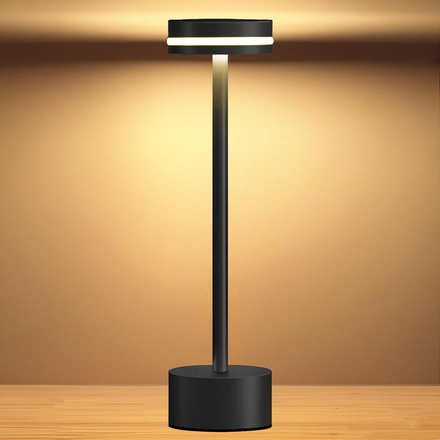 OFiSEXPT Portable Rechargeable Bedside Lamp, Touch Stepless Dimmable, Cordless Table Lamp for Home, Bedroom, Hotel, Restaurant, Bar, Outdoor, 1 Pack (Black)