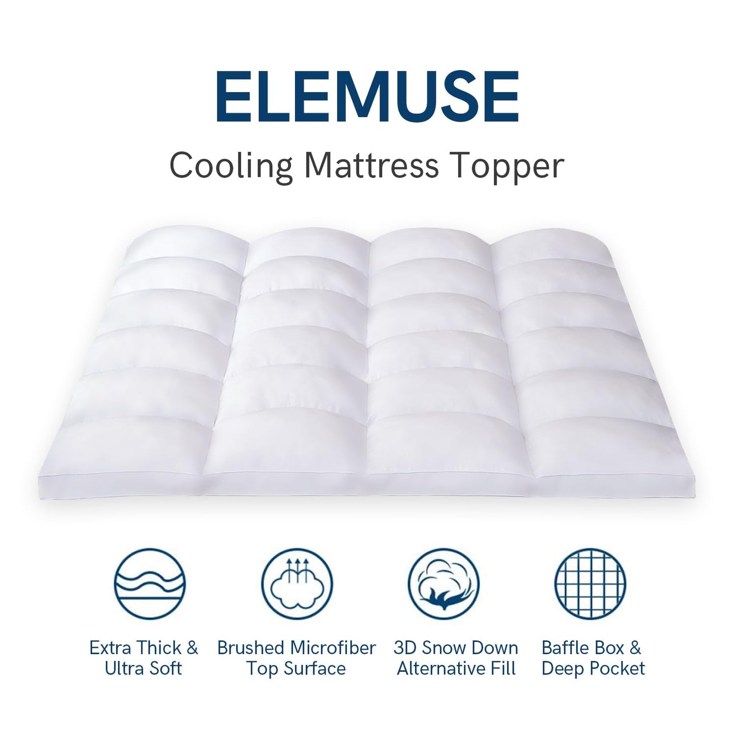 ELEMUSE King Mattress Topper for Back Pain, Extra Thick Mattress Pad Cover, Plush Soft Pillowtop with Elastic Deep Pocket, Overfilled Down Alternative Filling