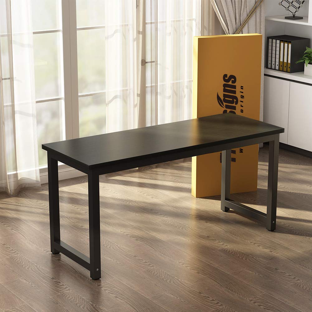Tribesigns Modern Computer Desk, 63 inch Large Office Desk Computer Table Study Writing Desk Workstation for Home Office, Black Metal Frame