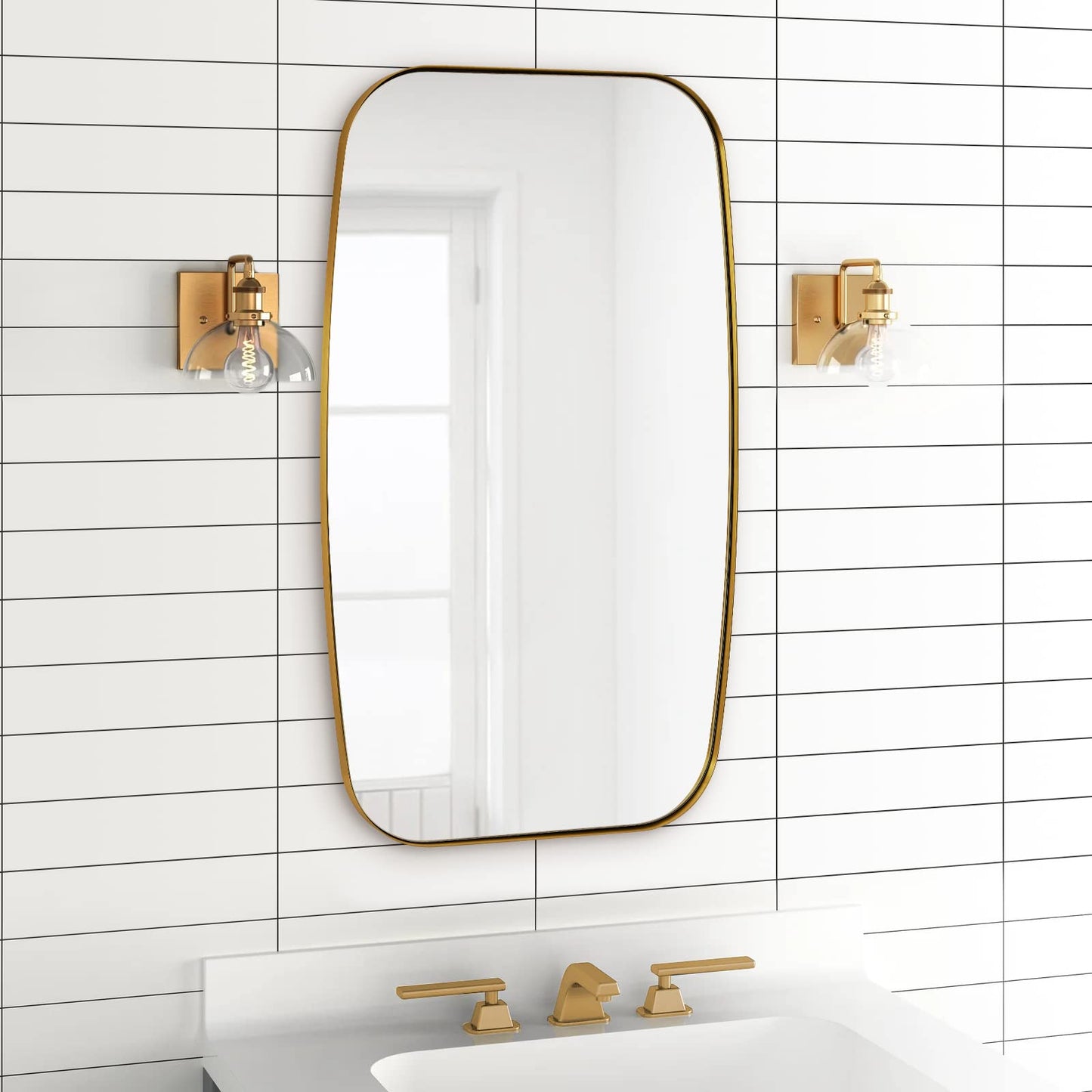 ANDY STAR Gold Oval Mirrors for Bathroom, Large 24x40’’ Brushed Gold Metal Framed Oblong Wall Mirror, Modern Gold Vanity Mirror in Stainless Steel Frame Wall Mount Horizontal or Vertical