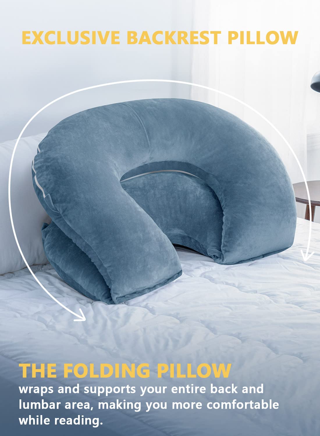 INSEN Reading Pillow, Back Pillow for Sitting in Bed for Reading, Nurse & Relax, Reading Pillow for Adults, Moms & Kids, Sit Up Pillow for Bed, Blue Bubble Velvet