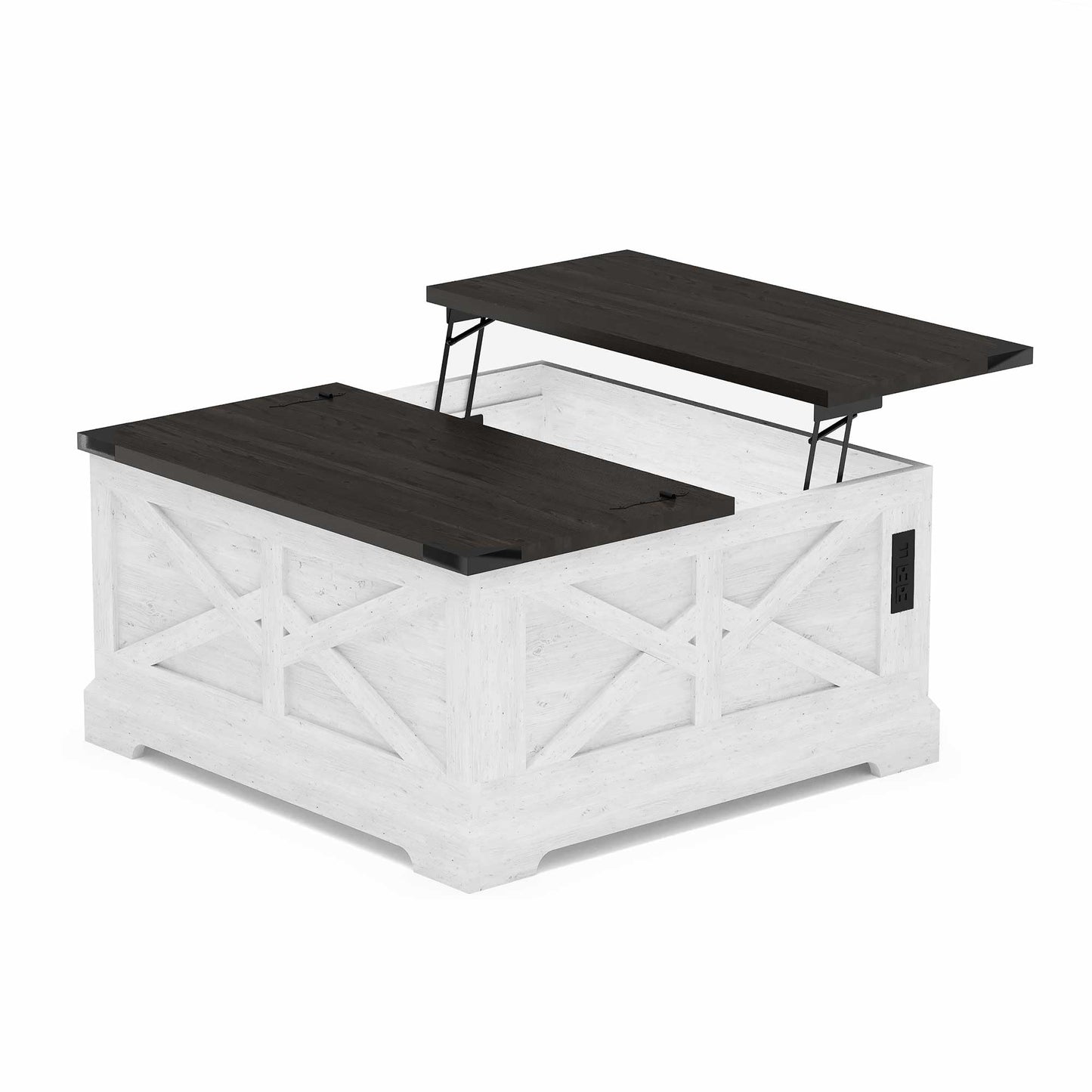 LAUSAINT HOME Farmhouse Lift Top Coffee Table with Large Hidden Storage Compartment, Wood Square Center Table with Lifting Top for Living Room, Home Office, White