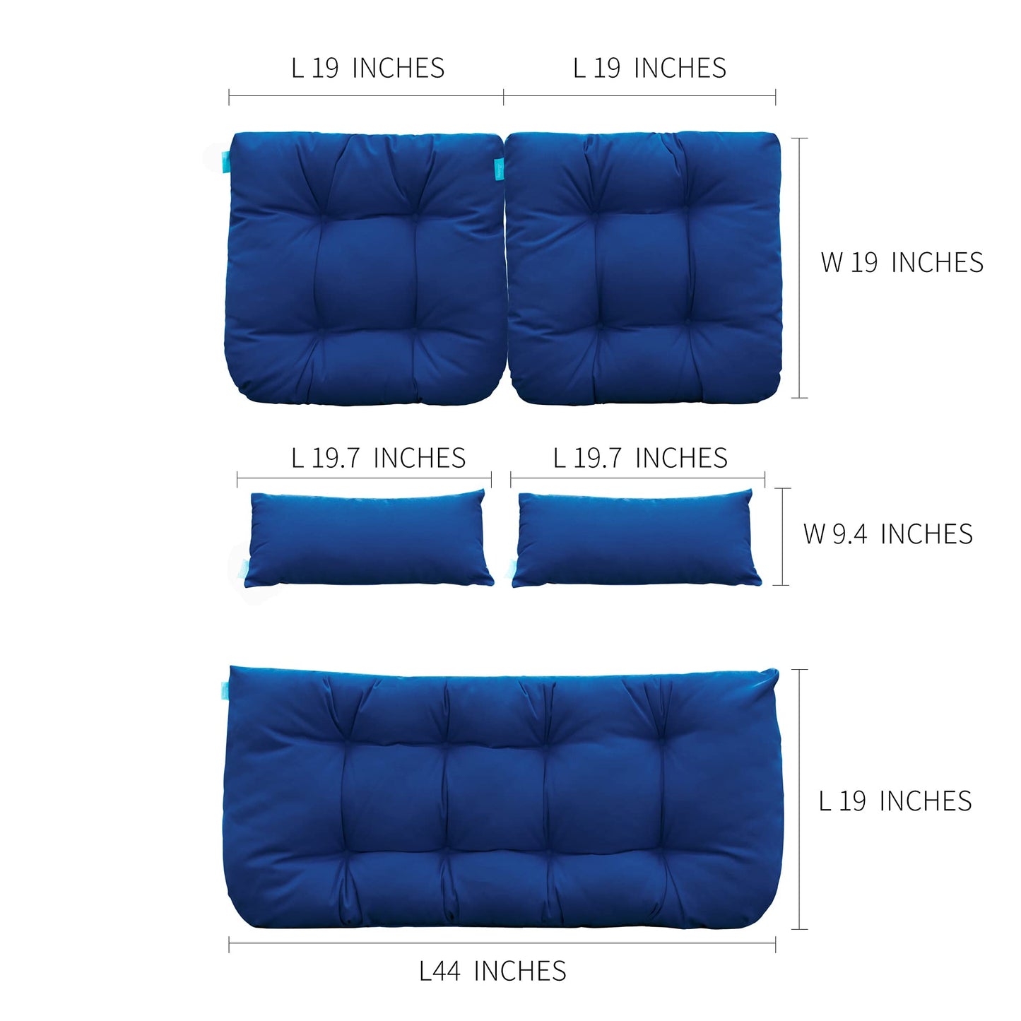 QILLOWAY Outdoor Patio Wicker Seat Cushions Group Loveseat/Two U-Shape/Two Lumbar Pillows for Patio Furniture,Wicker Loveseat,Bench,Porch,Settee of 5 (Navy Blue)