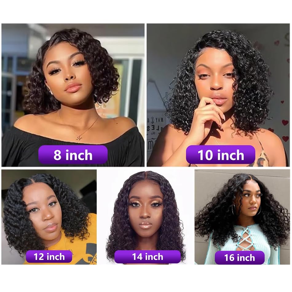 Sungirl Bob Wig Human Hair 13x4 Deep Wave Curly Lace Front Wigs For Women Short Bob Wig Pre Plucked with Baby Hair Glueless Hair Curly Wigs Nature Hairline 180% Density 10 Inch
