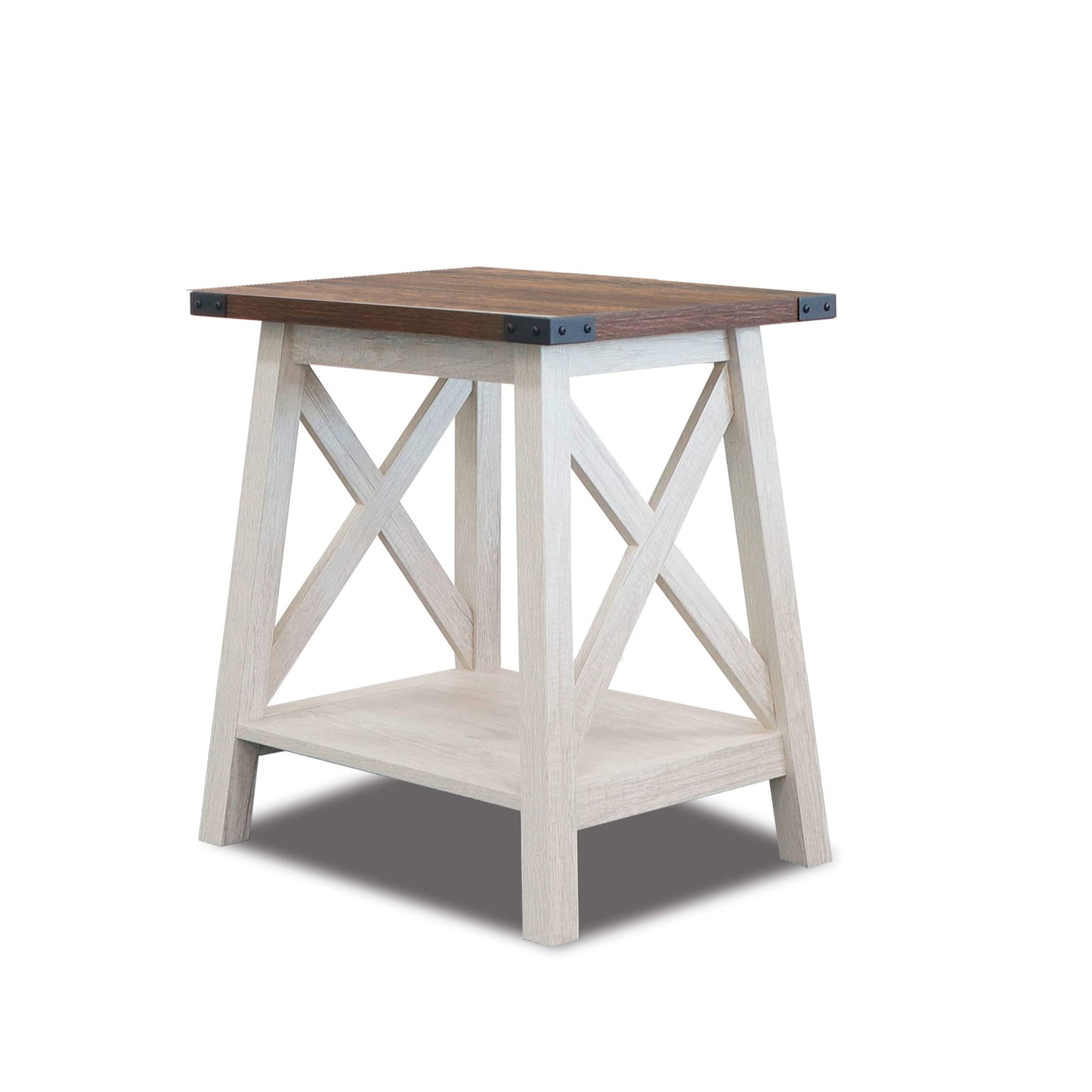 Rainbow Sophia Side Table End Table for Living Room, Farmhouse Accent Wood Nightstand for Bedroom with 2-Tier Storage, Sargent Oak/Dark Walnut