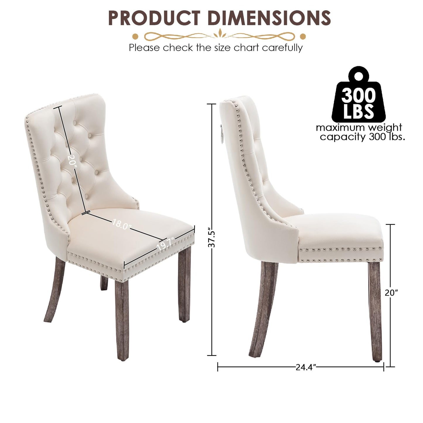 Kiztir Velvet Dining Chairs Set of 4, Upholstered Dining Room Chairs with Ring Pull Trim and Button Back, Luxury Tufted Dining Chair for Living Room, Bedroom, Kitchen (Beige)