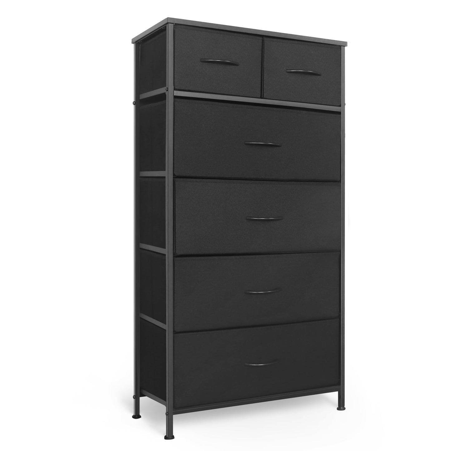 Mifuro Tall Dresser for Bedroom, Vertical Storage Organizer Tower with 6 Drawers, Chest of Drawers with Fabric Bins, Steel Frame, Wood Top for Bedroom, Closet, Entryway- Black