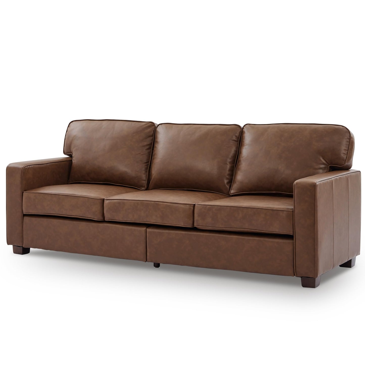 HXZDZ 83" PU Faux Leather Couch, Mid-Century Modern 3-Seat Sofa with Solid Wood Legs for Living Room, Bedroom, Office, Brown