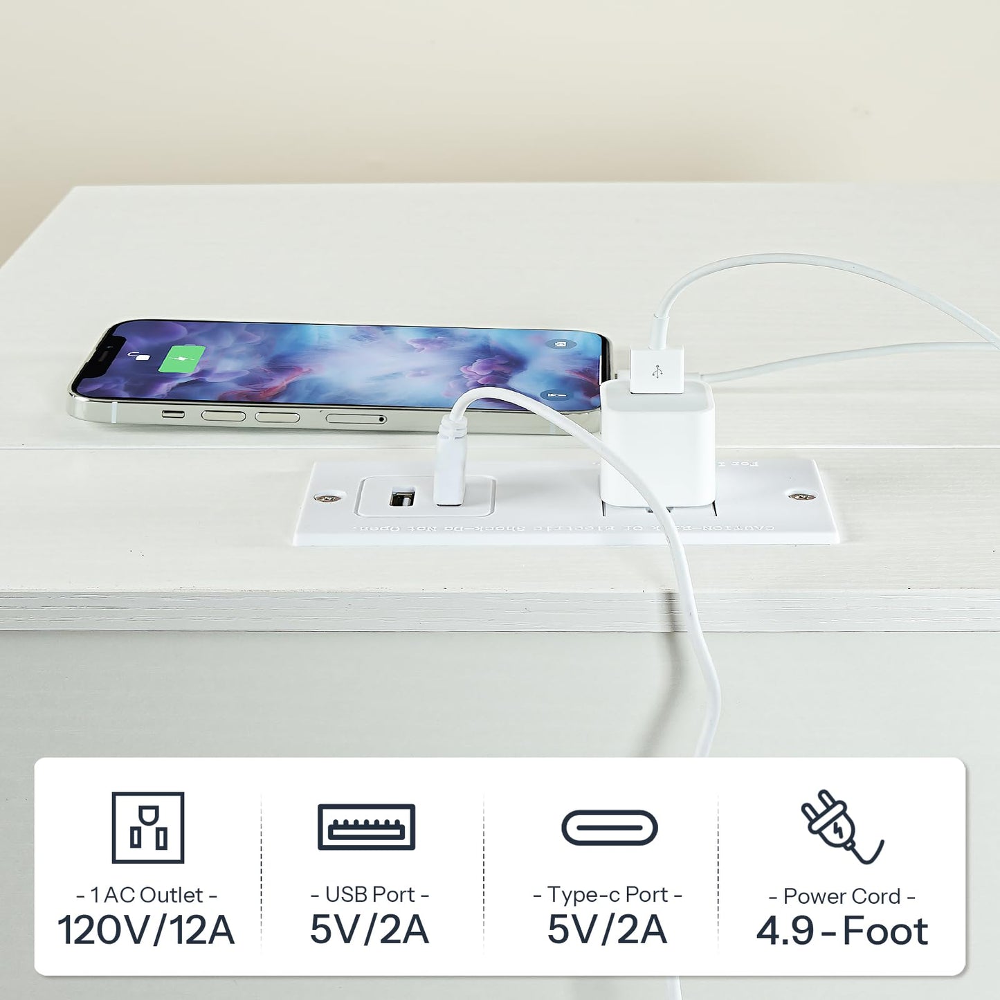 HOOBRO End Table with Charging Station, Tall Nightstand with Storage Drawer, Small Side Table with Gold Frame, 26.2 Inch Telephone Entryway Table for Bedroom, Hallway White and Gold DW72UBZ01