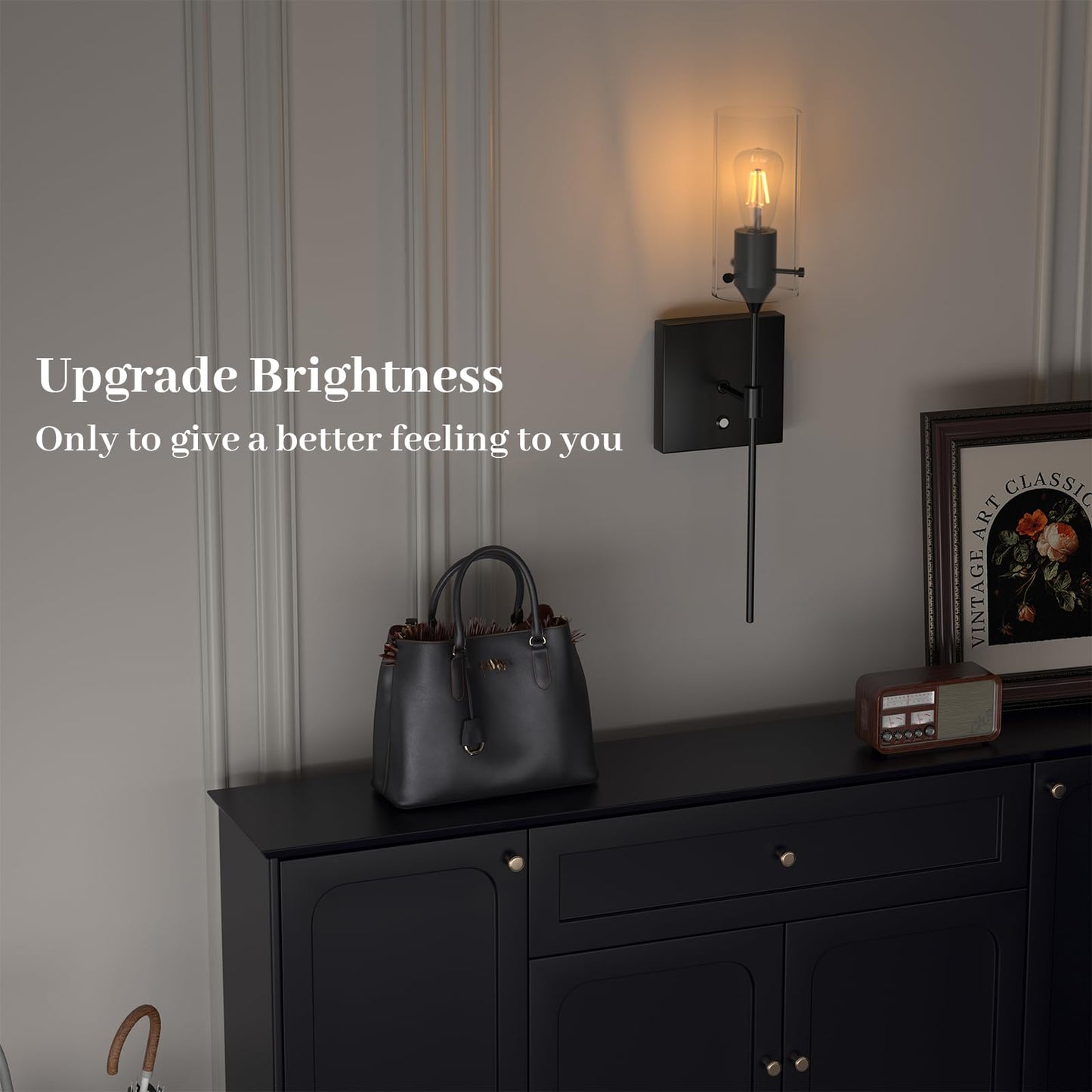 ThyFenno Battery Operated Wall Sconce with Remote Control, Dimmable Wall Lamp Set of 2 Rechargeable, Black Wireless Wall Mount Light for Living Room Bedroom Hallway Farmhouse, Bulb Included