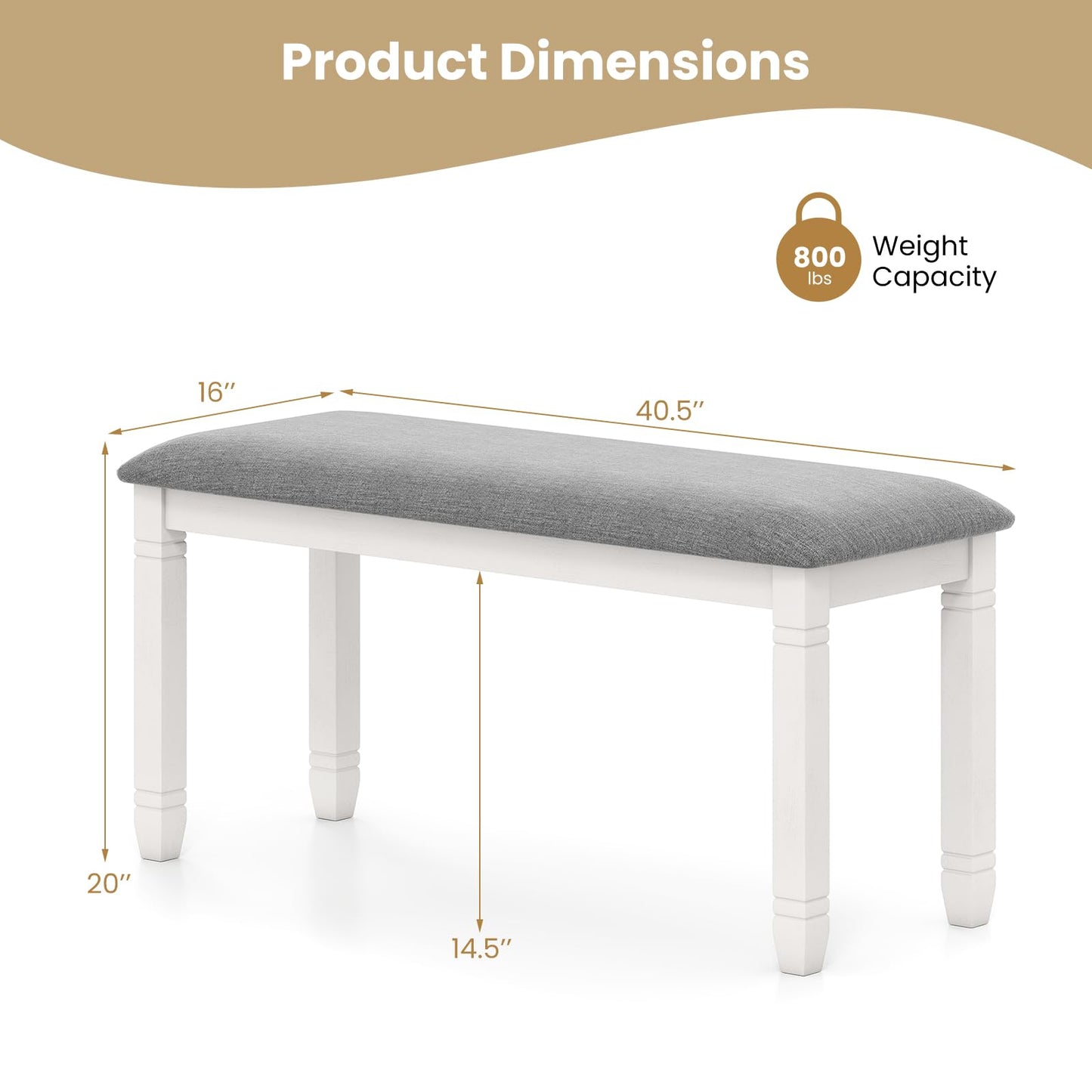 Giantex Upholstered Dining Bench with Padded Seat, Solid Wood Legs, Load 800 lbs, 40.5"x16"x20", Entryway Shoe Rack Bench for Kitchen, Dining Room, Living Room, Bedroom, End of Bed, Hallway (Grey,2)