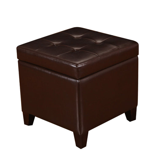 Decent Home Tufted Leather Square Storage Ottoman, Lift Top Cube Footstool with Hinged Lid Footrest with Wood Legs (Brown)