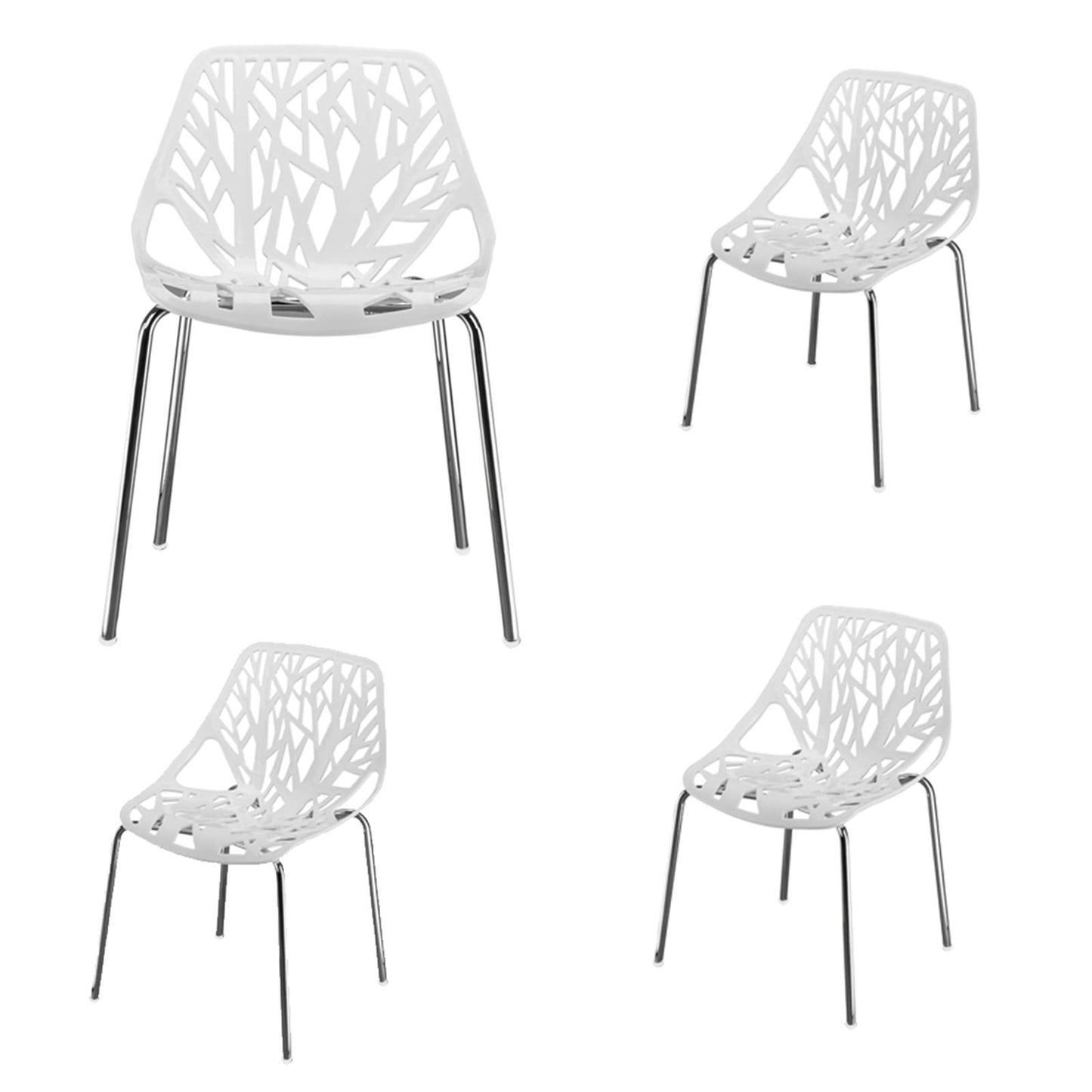 Karl home Mid Century Modern Dining Chairs Set of 4, Stackable Plastic Chair, Bird's Nest Trunk Pattern Suitable for Kitchen, Dining, Bedroom, Living Room,350lbs Capacity(White)