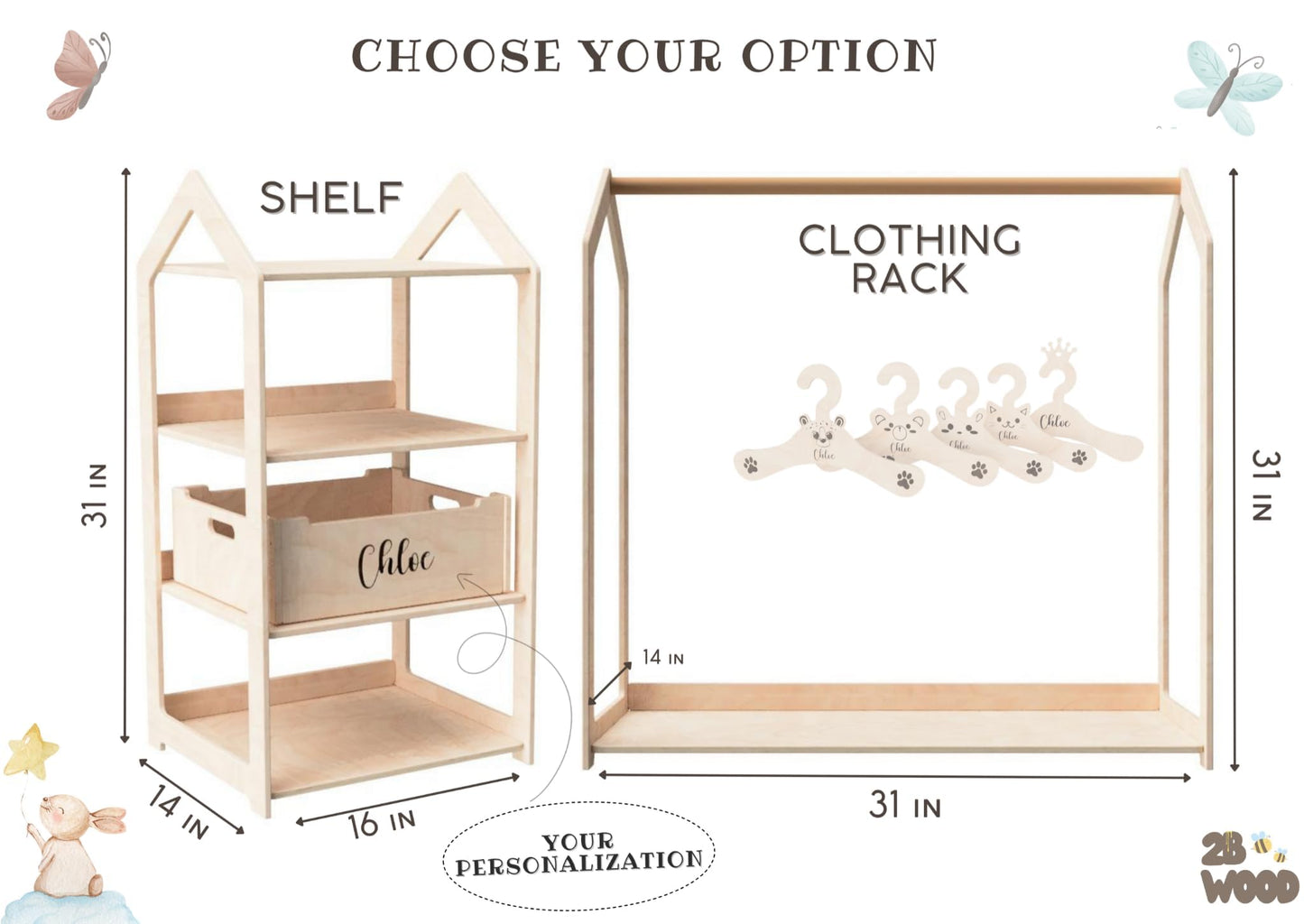 Personalized Small Clothes Rack for Hanging Clothes - Kids Dresser Dress Up Rack For Little Girls Clothing Rack for Kids Boys Toddler - Montessori Shelf Wardrobe Closet For Baby Clothes Kids Furniture