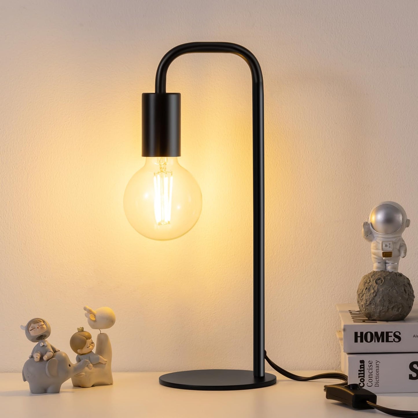 Iporovon Industrial Table Lamp for Bedroom, Bed Side Table Lamps for Nightstand with Wire Switch, E26 Socket Base, Modern Nightstand Lamp for Living Room, Reading, Office, Bulb Not Included