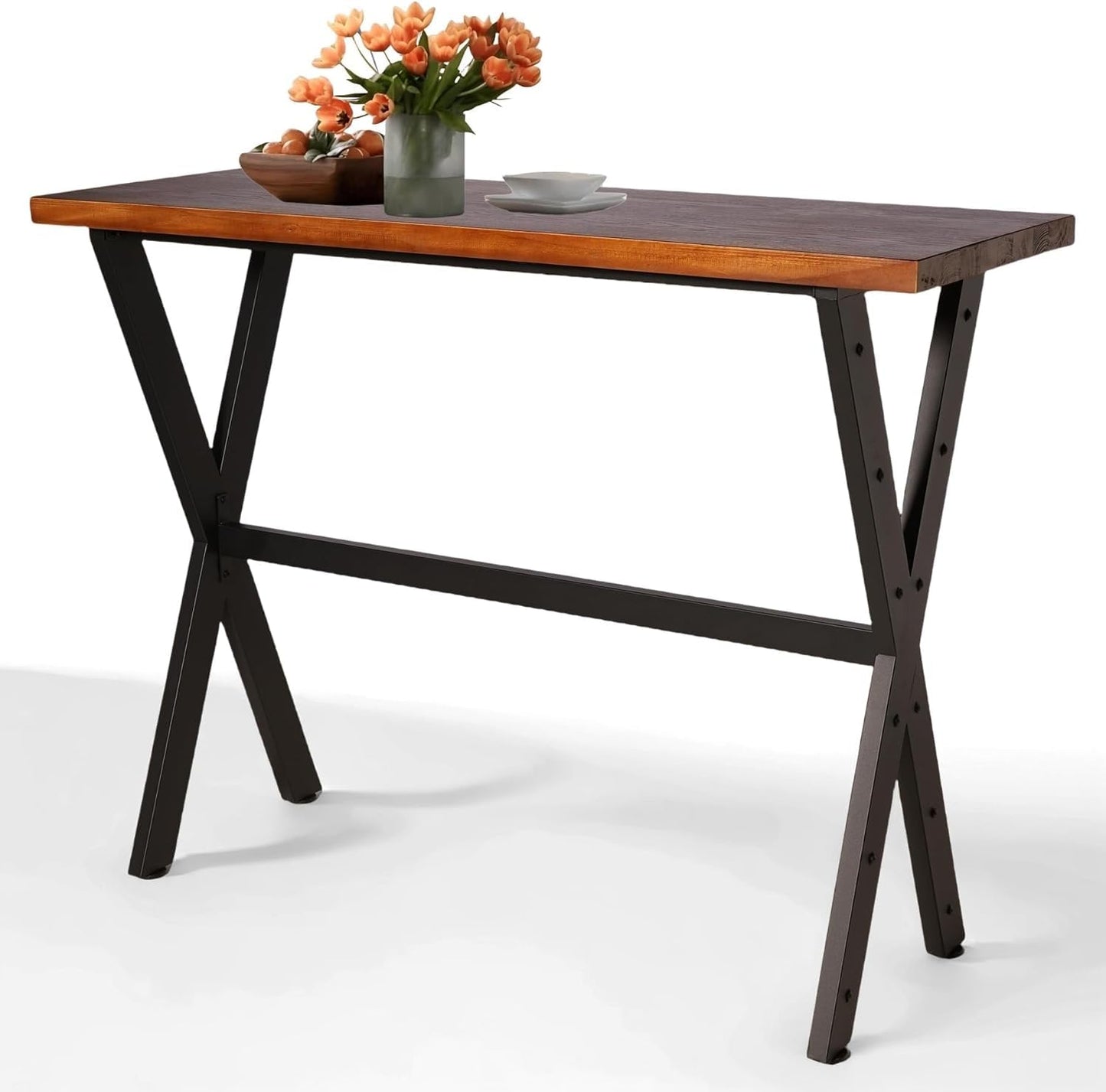 Diwhy 5 Piece Bar Table and Chairs Set, Industrial Rustic 41.3" Height Wood Top Pub Bar Table and Kitchen Counter Height Adjustable Stool, Hump Surface, Black, Set of 4