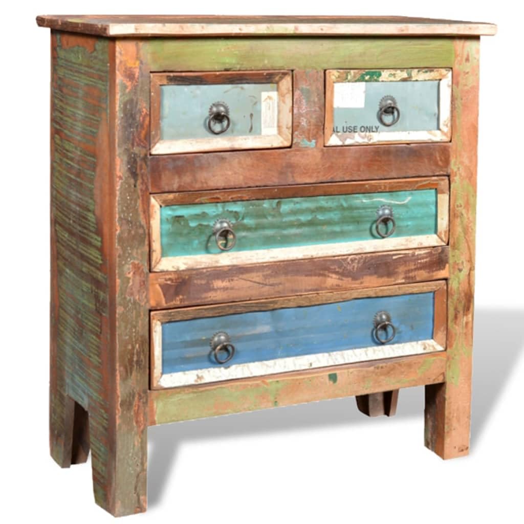 vidaXL Solid Wooden Cabinet with 4 Drawers, Handcrafted from Reclaimed Wood, Ideal for Storage and Decor, Brown, Size: 26" x 12" x 28"