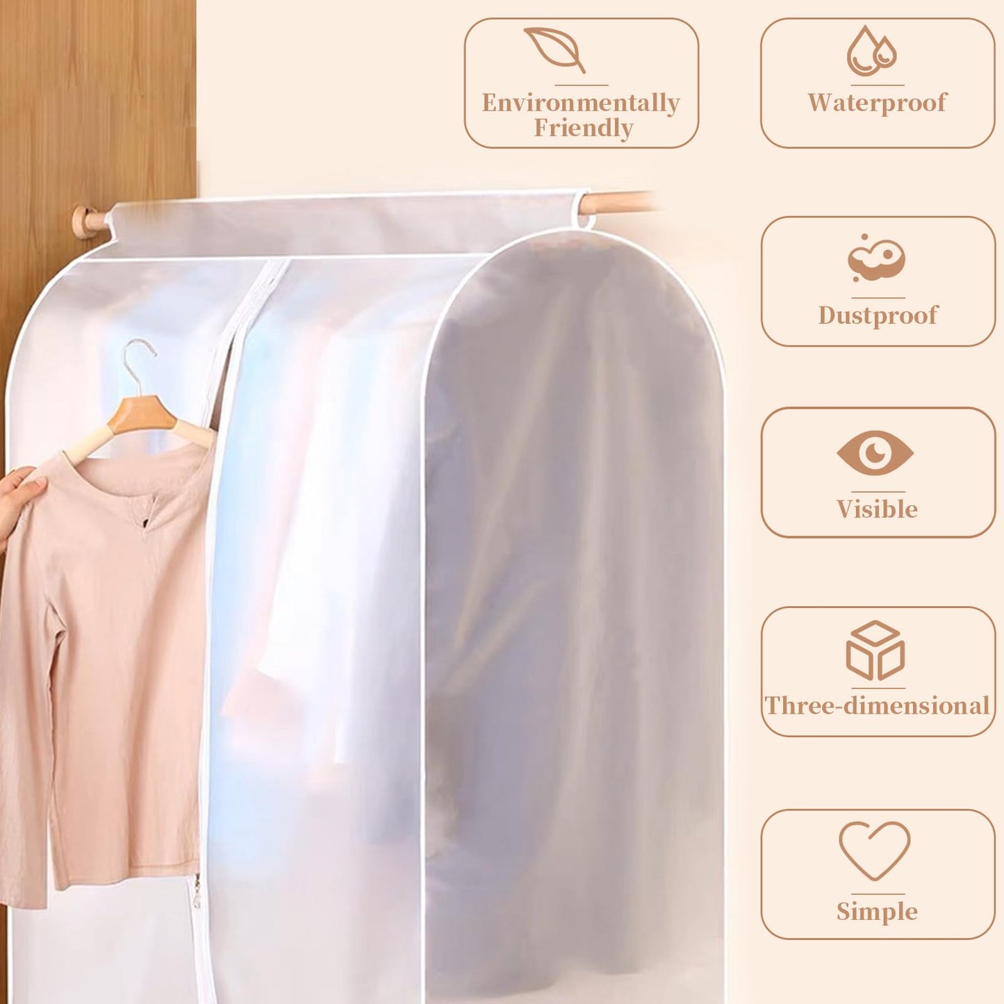 BAG WIZARD Clear Hanging Garment Bags for Closet Storage, Zipper Clothing Covers Cloth Protector for Wardrobe, 43 Inch, Set of 2