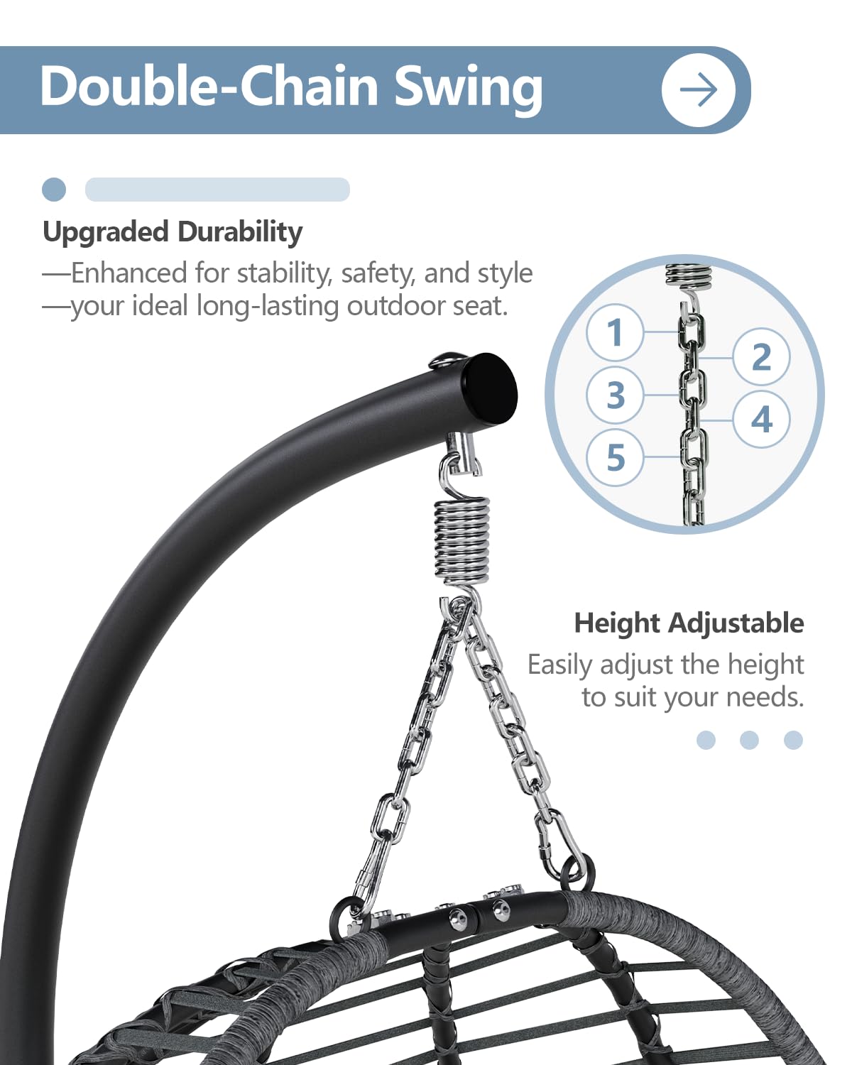 SWITTE Egg Swing Chair with Stand, Outdoor Patio Hanging Egg Chair, Indoor Hammock Chair with Cushion for Garden Backyard, 350LBS Capacity-Dark Grey