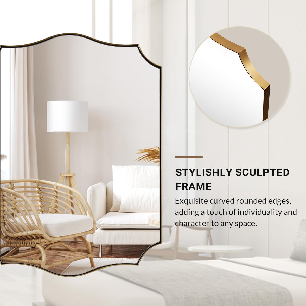 ANDY STAR 24x40 Inch Gold Mirror, Brushed Gold Bathroom Mirror, Antique Brass Rectangle Mirror, Large Wall Mirror Decorative for Bedroom, Living Room, Entryway, Wave Inspired Style