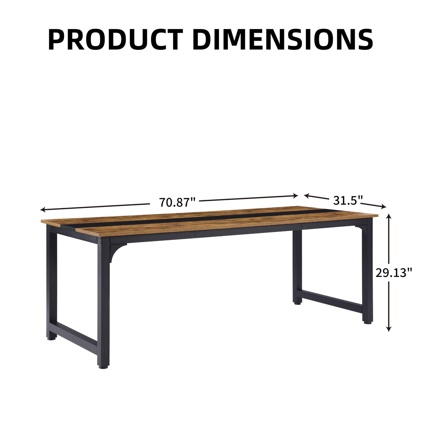 FitStand Large Office Computer Desk with Thicken Frame, 71 inch Modern Simple Workstation Business Furniture for Home Office, Rustic/Black