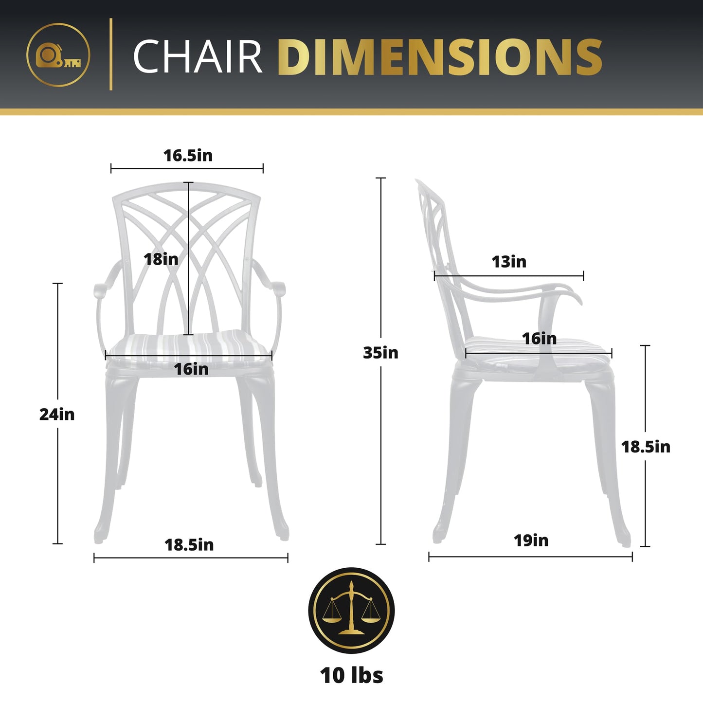 Kinger Home Ekta 24-Inch Patio Bistro Sets 3 Piece Cast Aluminum Bistro Table and Chairs Set with Umbrella Hole Bistro Set of 2 for Patio Backyard, Black