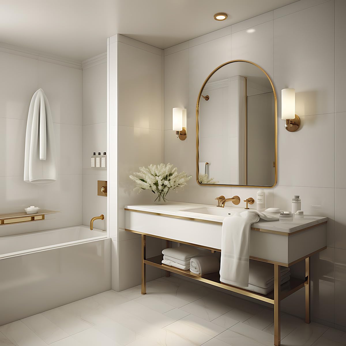 ANDY STAR 30x40’’ Arched Gold Mirrors for Wall, Brushed Brass Arched Bathroom Mirror Rounded Corner, Gold Arched Vanity Mirror,SUS304-Anti-Rust, Tube Frame, Wall-Mounted Vertical 1’’ Deep