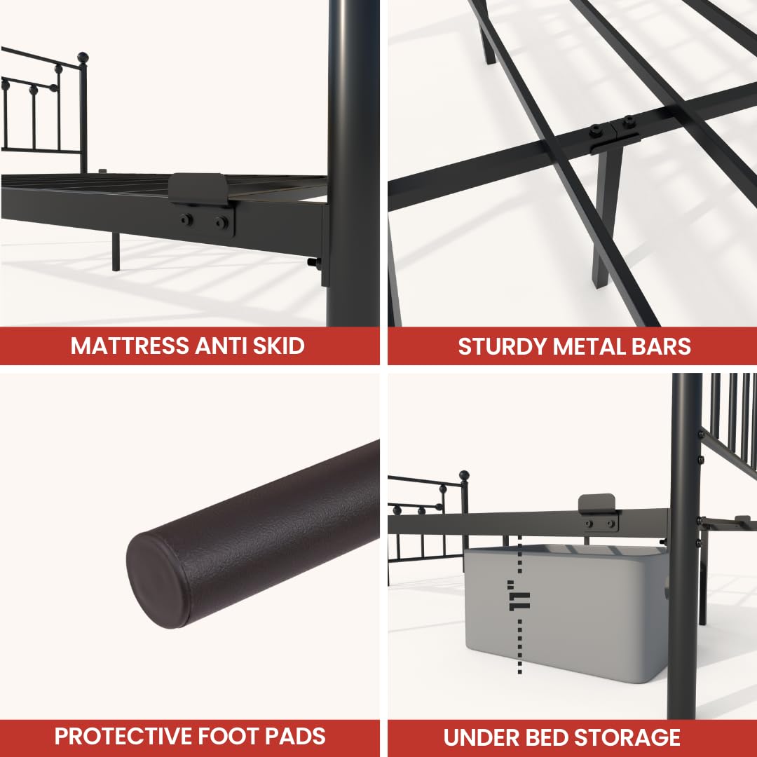 Golden Gate Beds Victorian Style Metal Platform Bed Frame with Antique Wrought Iron-Art Headboard and Footboard, Classic Cama Steel Mattress Foundation, No Box Spring Needed, Queen Size, Black Finish