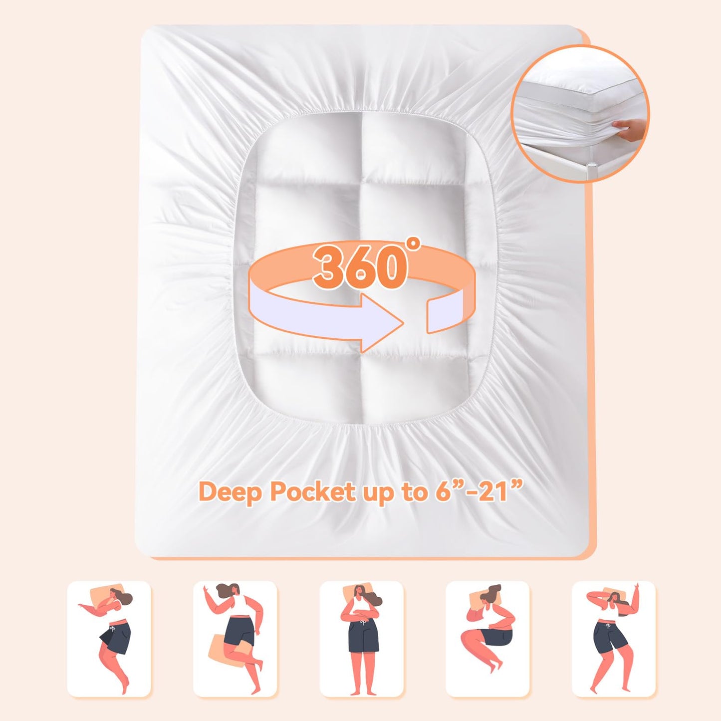 Topllen Twin Mattress Topper for Back Pain Relief, Extra Thick Pillow Top Plush Mattress Pad with Deep Pocket, Soft Pillowtop Twin Size Bed Toppers Filled Fluffy Down Alternative, White