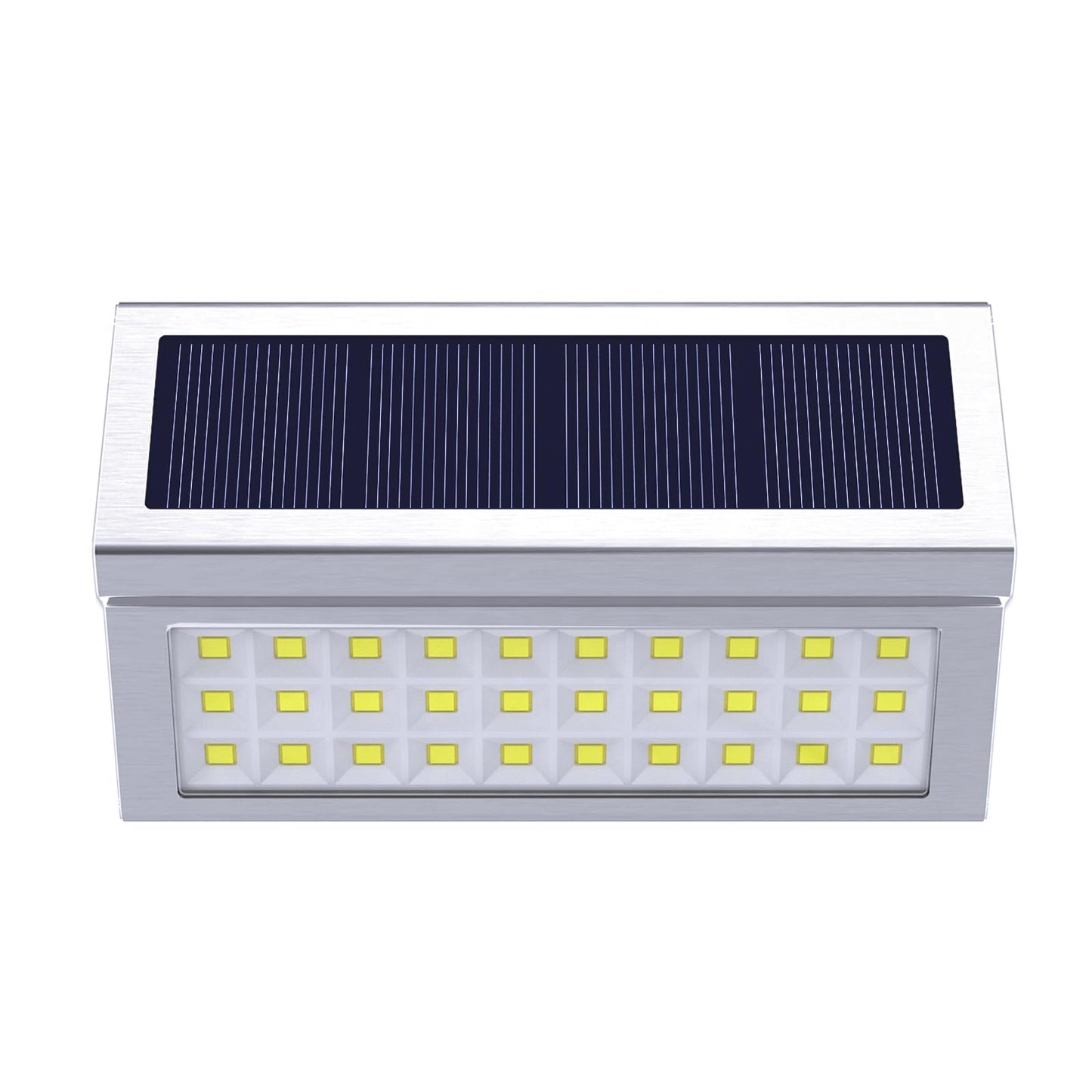 ROSHWEY Solar Lights Outdoor, 10 Pack 30 LED Fence Lights Waterproof Solar Powered Deck Post Lamps Stainless Steel Outside Step Lighting for Backyard Yard Walkway Stairs, Cool White Light