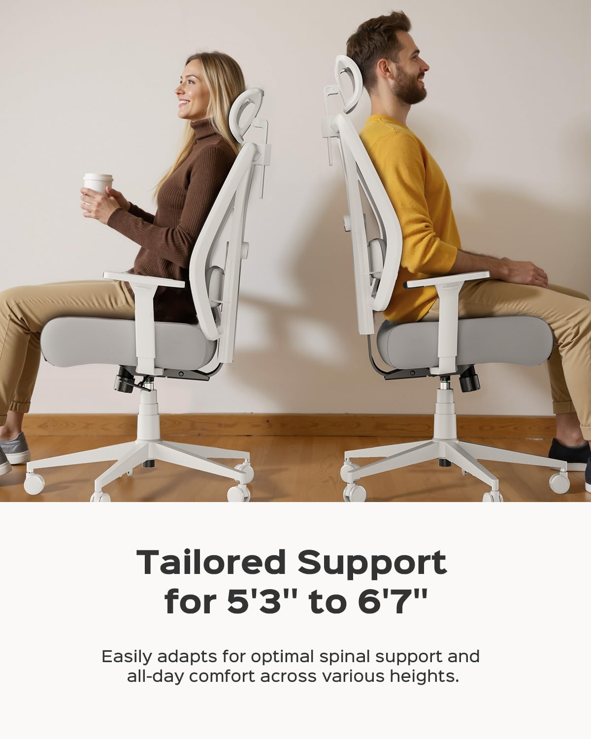 Dowinx Big and Tall Office Chair 600lbs,Ergonomic High Back Computer Desk Chair with Wide Thick Seat Cushion,Adjustable Lumbar Support and Backrest,Metal Base,Grey