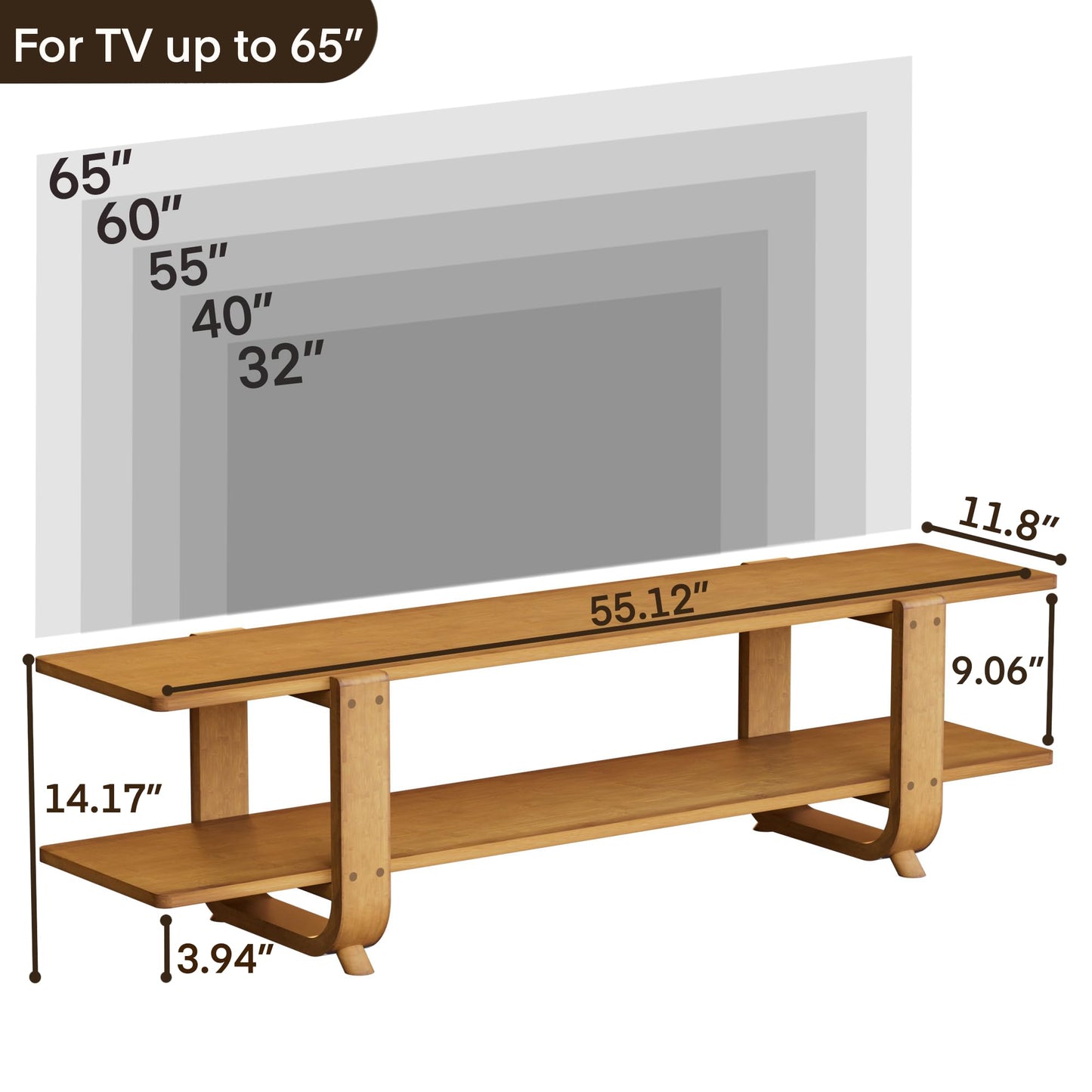 Mordchil HF Bamboo TV Stand for TVs up to 65", Accent Entertainment Center with Storage, Media Console Table with Shelf, Modern TV Stand for Living Room, Bedroom, 55"(L), Walnut