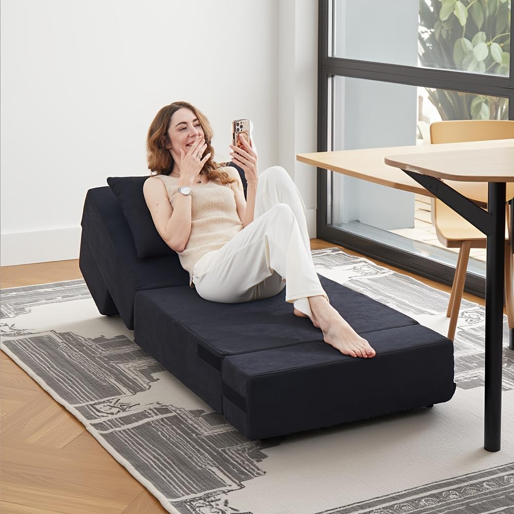 Jamdok 6 in 1 Convertible Folding Sofa Bed with Pillow,8 inches Thick High Density Foam Foldable Mattress,Single Sleeper Chair for Living Room/Dorm/Guest Use/Home Office/Apartment