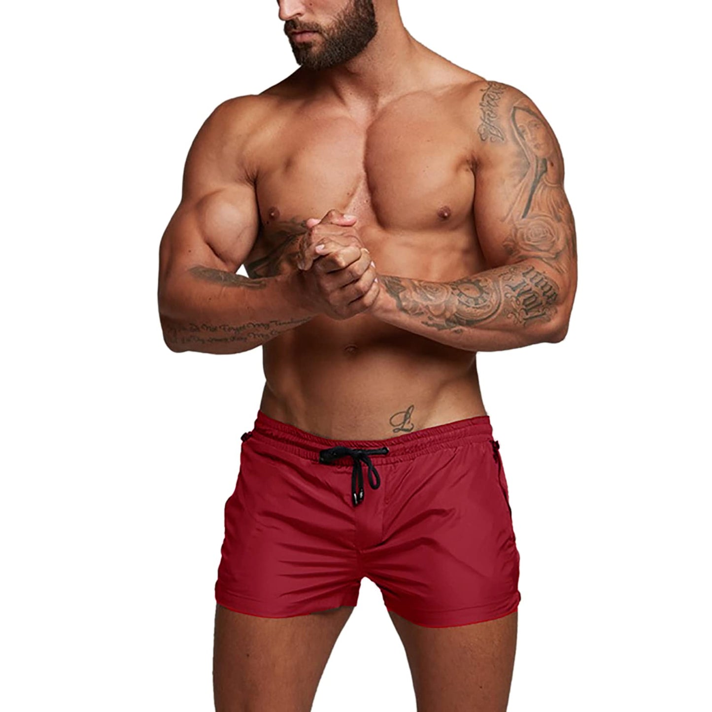 ZACAGO Men's Lightweight Quick Dry Running Shorts Swim Trunk Swimwear Bathing Suit Swimsuit Board Beach Sport Short with Liner Red XL