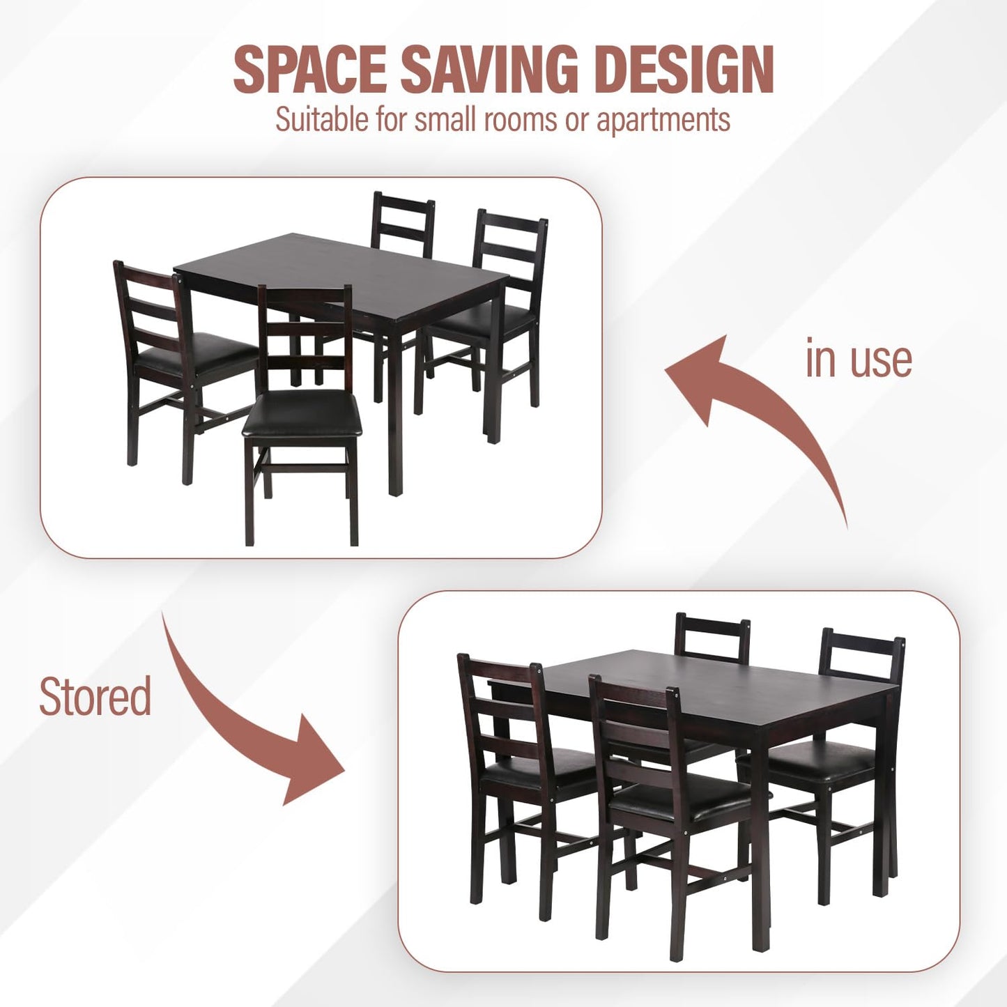 MGHH 5 Pieces Kitchen Dining Room Set Dining Kitchen Table and Chairs Mid Century Style Wood Dinette Table Set for Home Family Dining Area Dark Brown