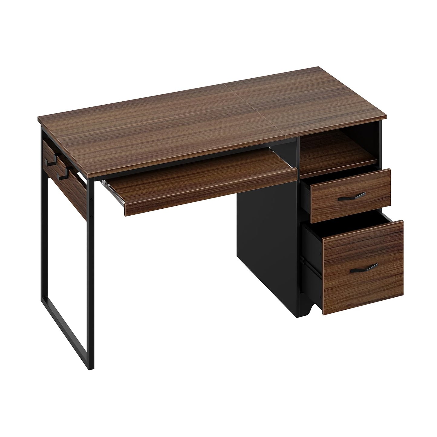 Bestier 48” Computer Desk with Drawers, Office Desk with Storage, Industrial Wood Writing Desk with File Drawer, Keyboard Tray & 2 Hooks for Home Office & Studio, Cherry
