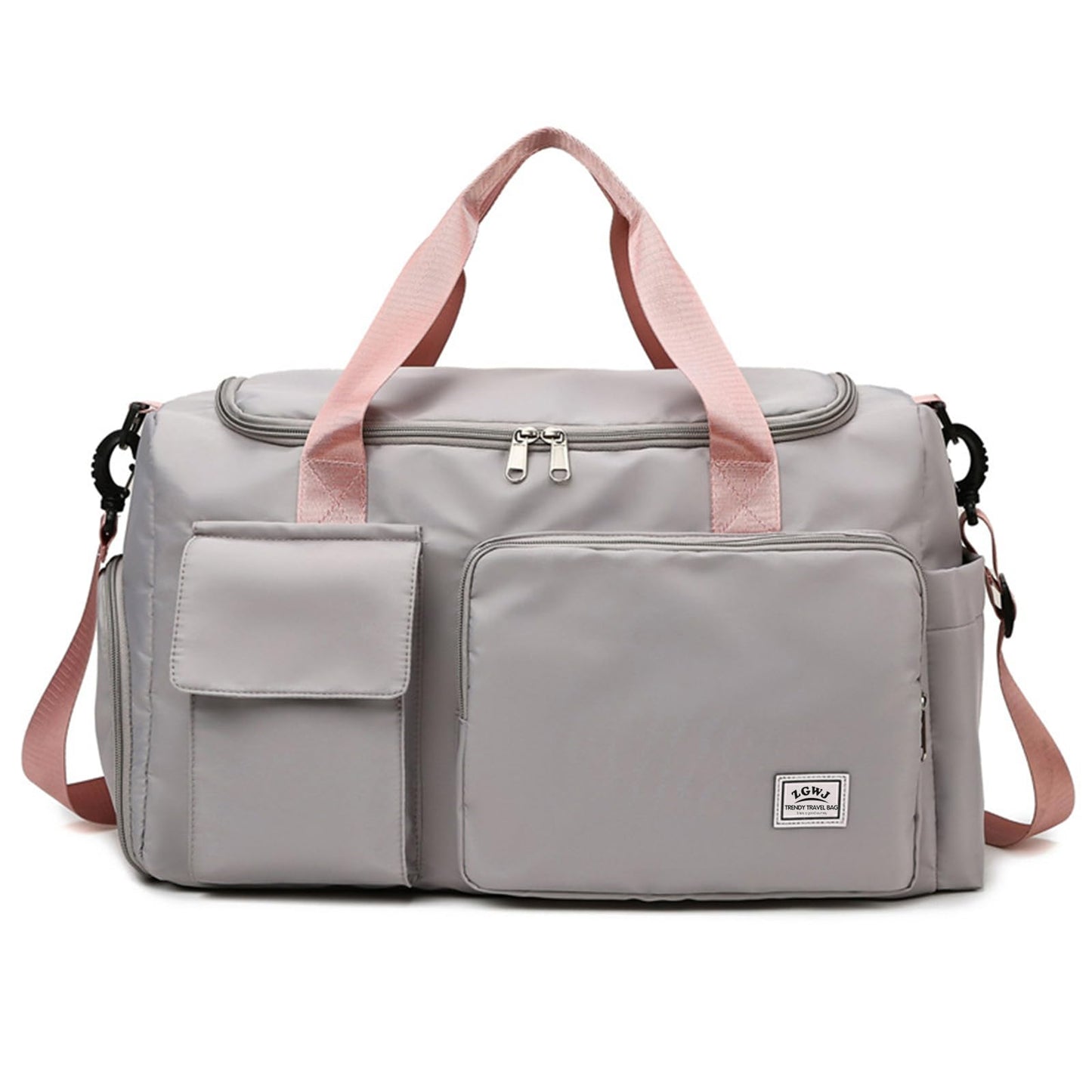 Travel Duffel Tote Bag with Dry Wet Separation Pocket, Weekender Bag for Women and Men，Waterproof Bag with Shoe Compartment Lightweight and Easy Carry on Grey