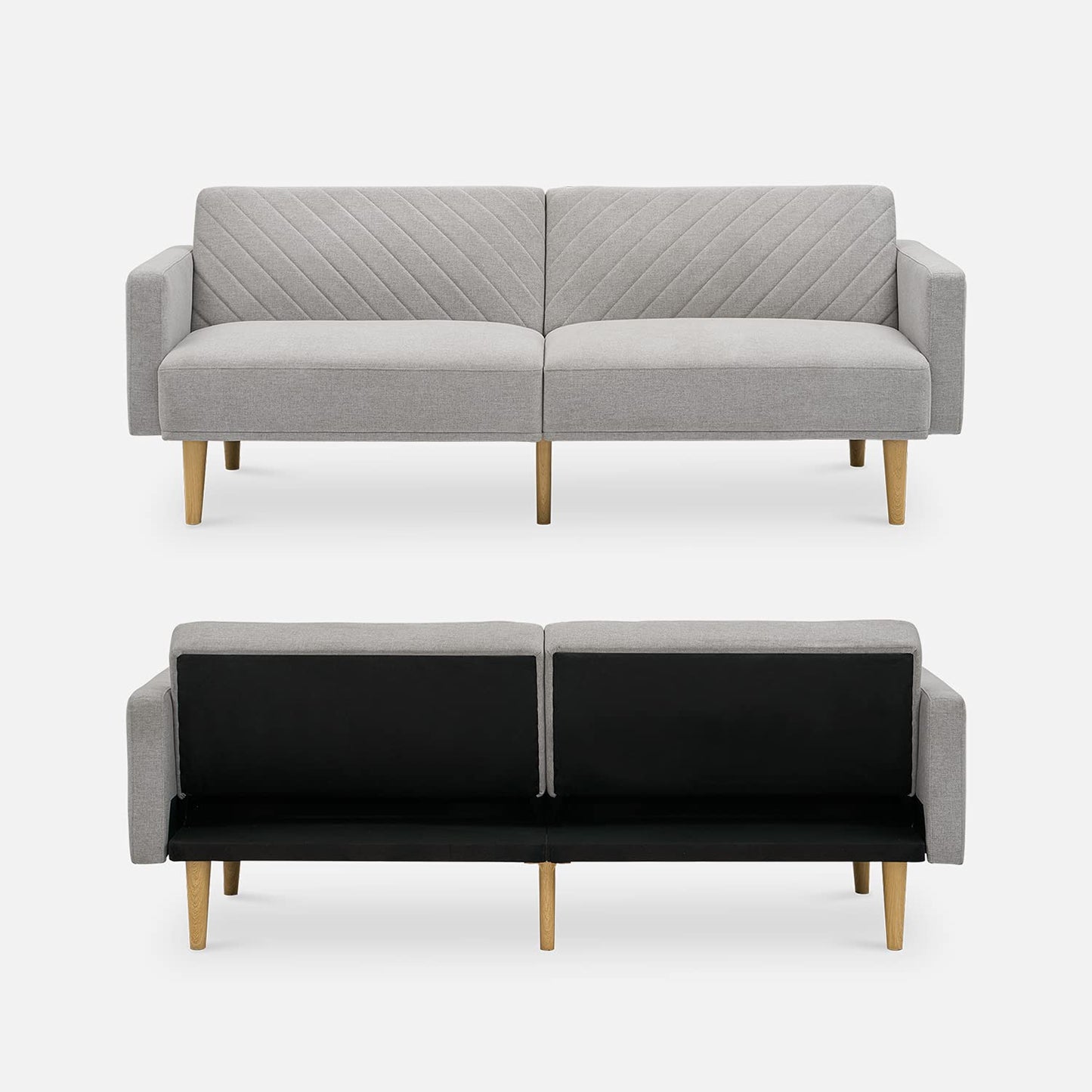 mopio 76.8" Futon Sofa Bed, Small Couch, Sleeper, Loveseat, Mid Century Modern Futon Couch, Sofa Cama, Couches for Living Room (Light Gray Fabric)
