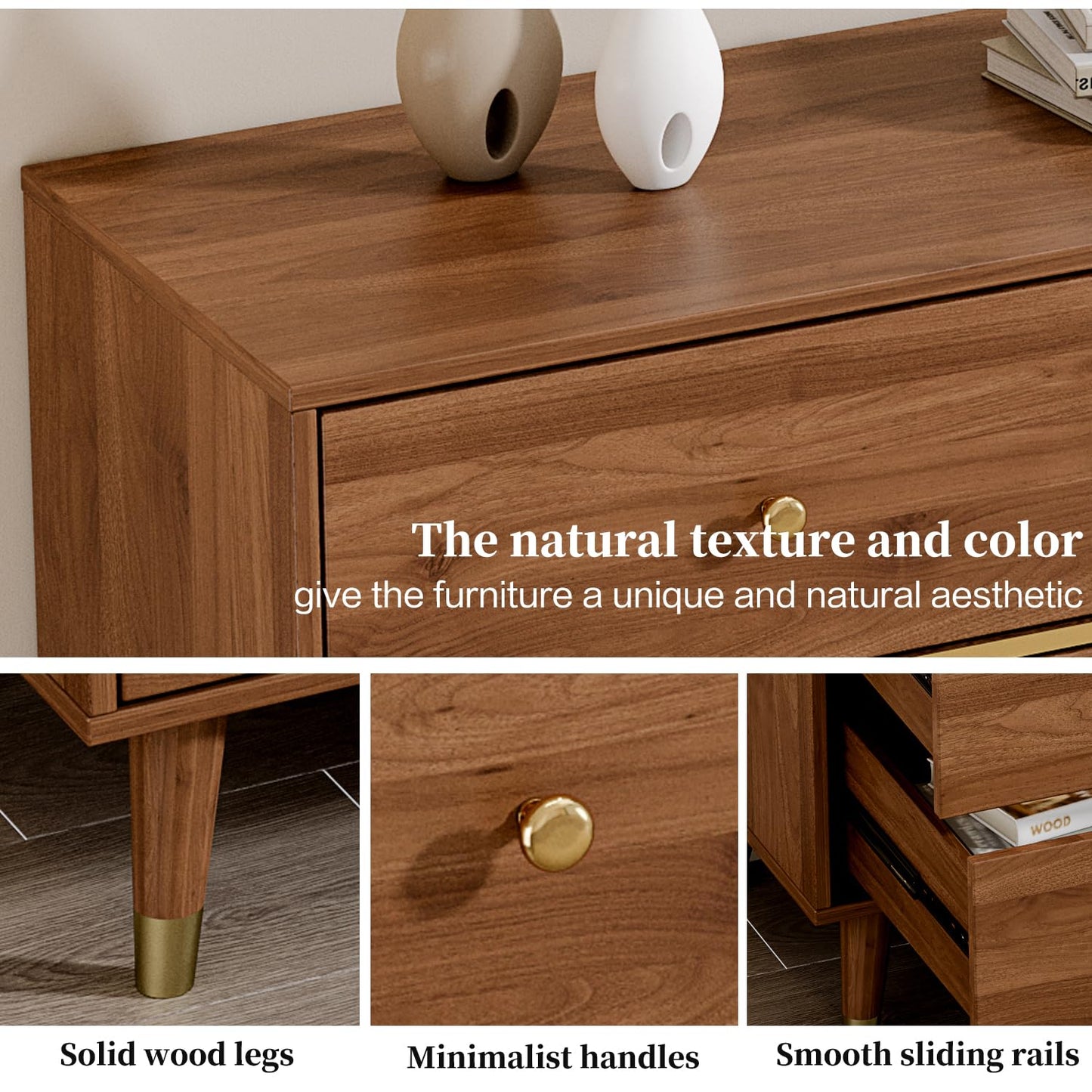 Chrangmay 9 Drawer Dresser,63" Wide Mid Century Modern Chest of Drawers,Wooden Bedroom Drawer Dresser with 9 Storage Drawers for Bedroom, Living Room,with Anti-Tipping Device,Umber