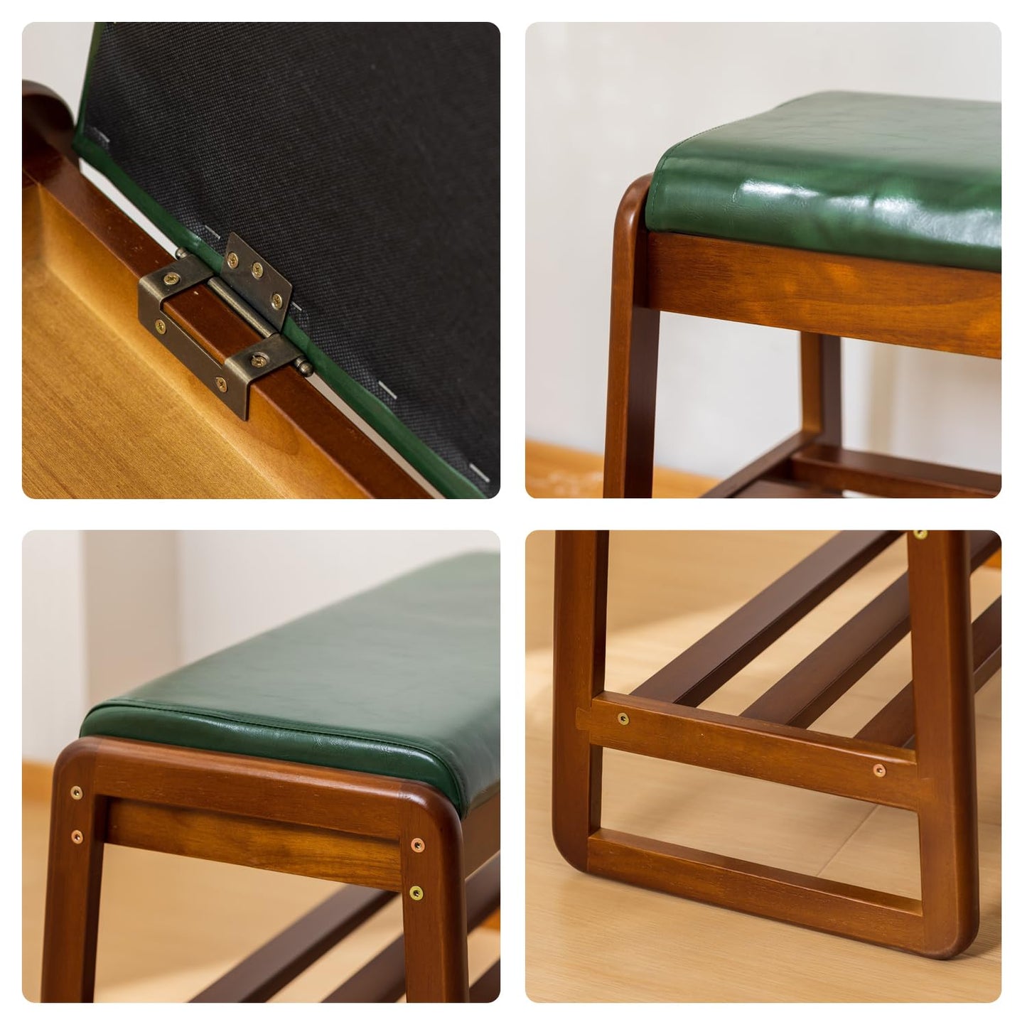 ABAMFUR Shoe Rack Bench, Solid Wood Entryway Bench with Flip-Open Storage Box for Entry, Hallway (Green-21.65")