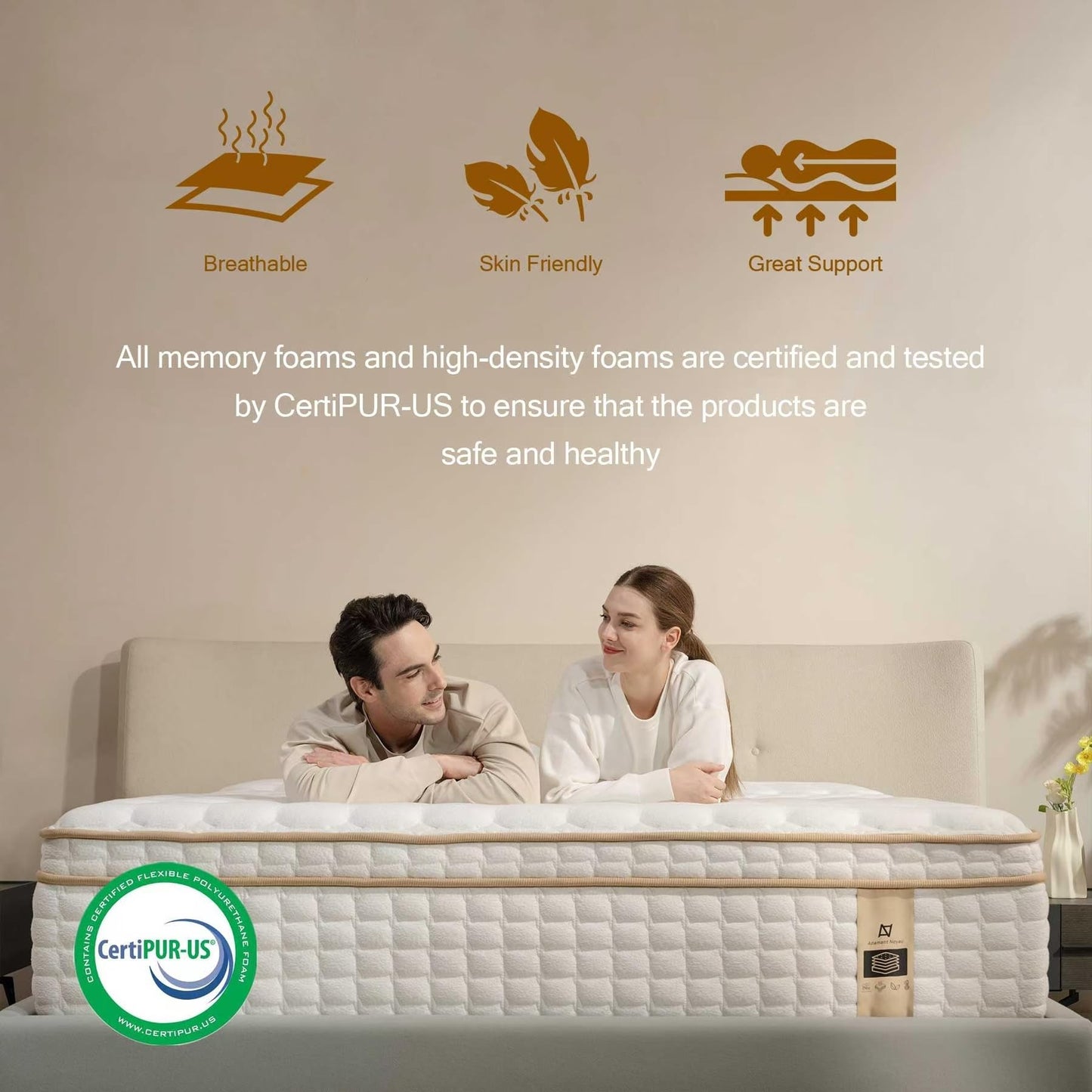 AN Adamant Noyau 12 Inch King Size Mattress in a Box, Memory Foam Hybrid Mattress for Motion Isolation, Pocket Spring and Soft Foam, Pressure Relief, Medium Firm Support