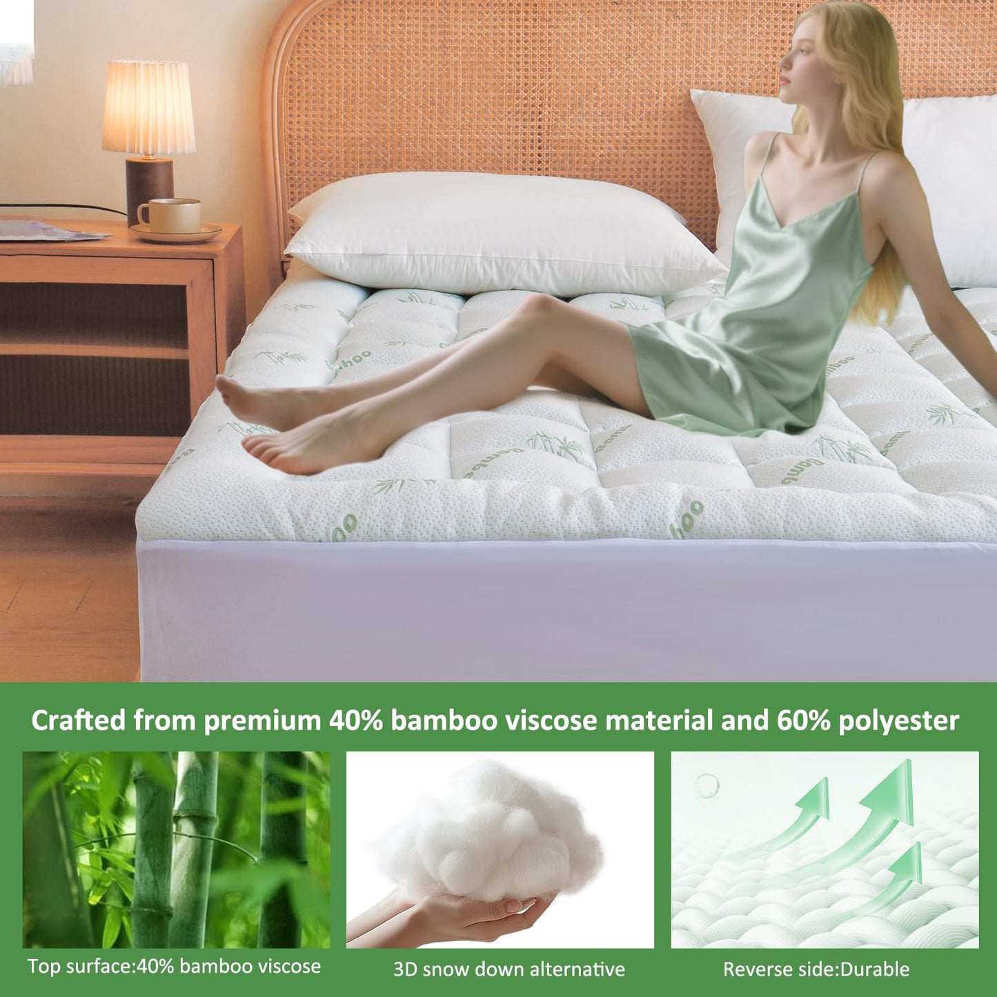 Bioeartha Mattress Topper King Size - Viscose Made from Bamboo Cooling Pillow Top Mattress Pad for Back Pain Relief - Breathable Mattress Protector Deep Pocket Mattress Cover Fits 8-21 Inch