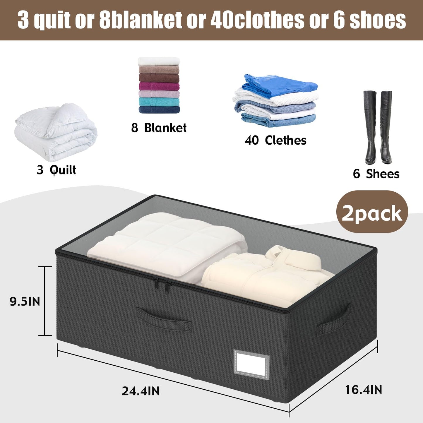 EE-RoomWorld Underbed Storage Bins With Wheels, No Assemble Required 10 inches Height Large Capacity Rolling Underbed Shoe Storage Containers，Dorm Underbed Storage Drawers