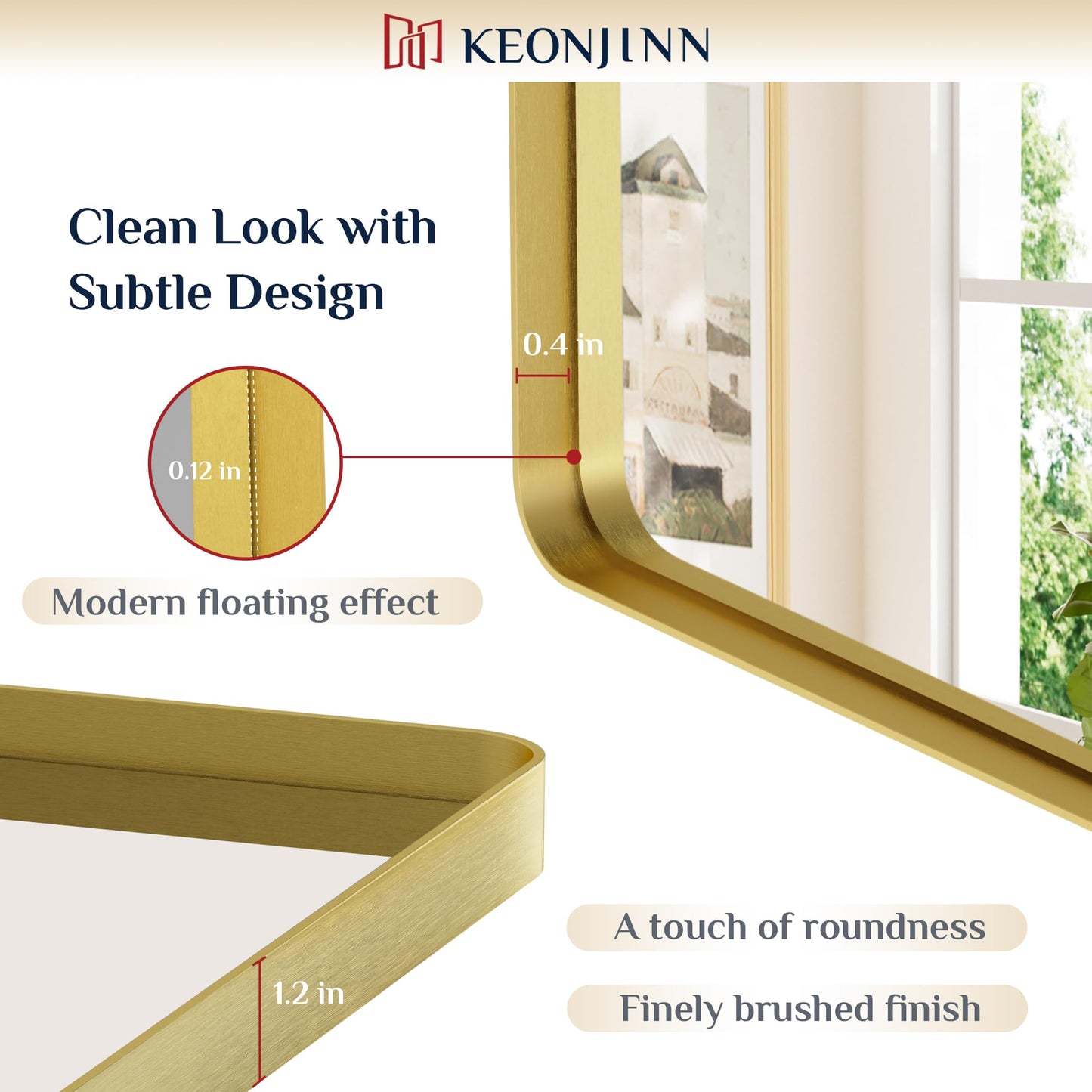 Keonjinn Gold Bathroom Mirrors for Vanity, 24 x 32 Inch Rounded Rectangle Gold Mirror for Wall, Brushed Brass Mirror with Metal Frame, HD Tempered Glass, Modern Gold Framed Mirror(Horizontal/Vertical)