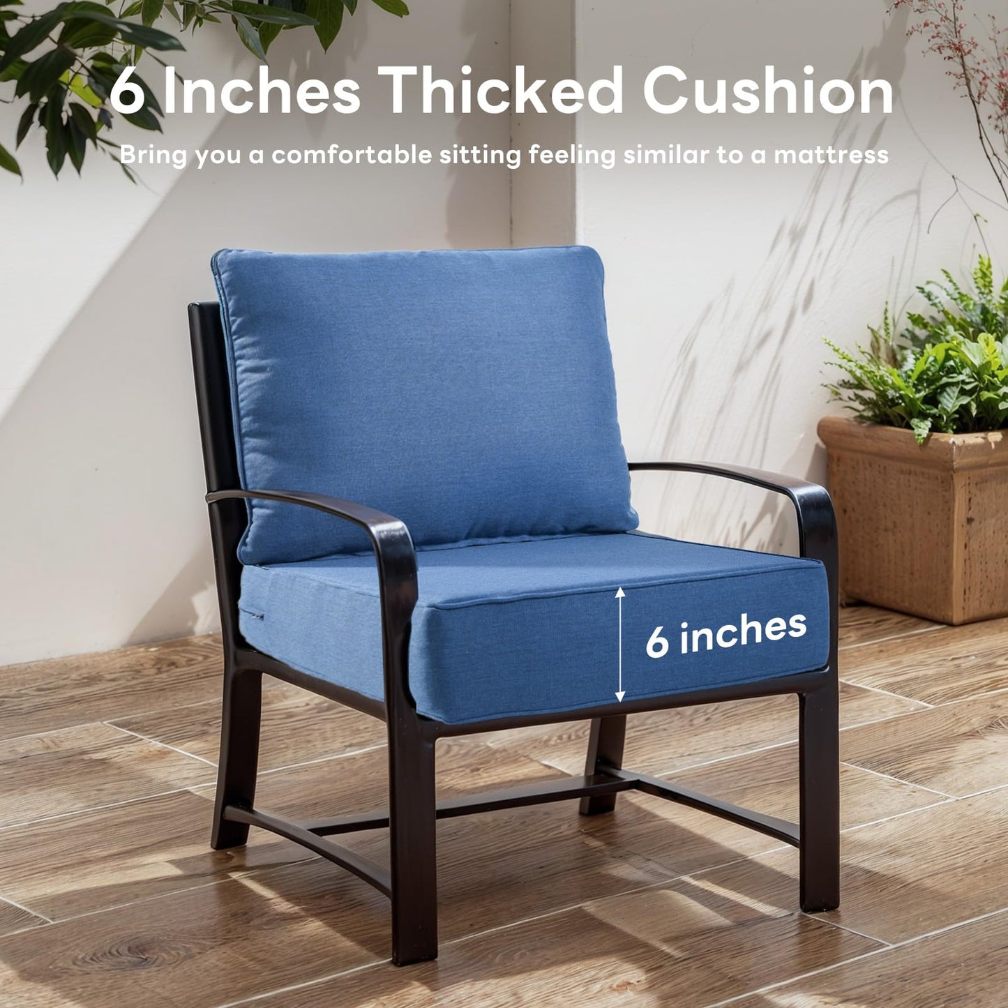 Artfurniz 6" Thicker Outdoor Chair Cushion 4 Sets - 24" *24" *6" Waterproof Patio Furniture Cushions with Removable Cover, 28D High Density Sponge Filling Thicken Outdoor Patio Cushions - Blue