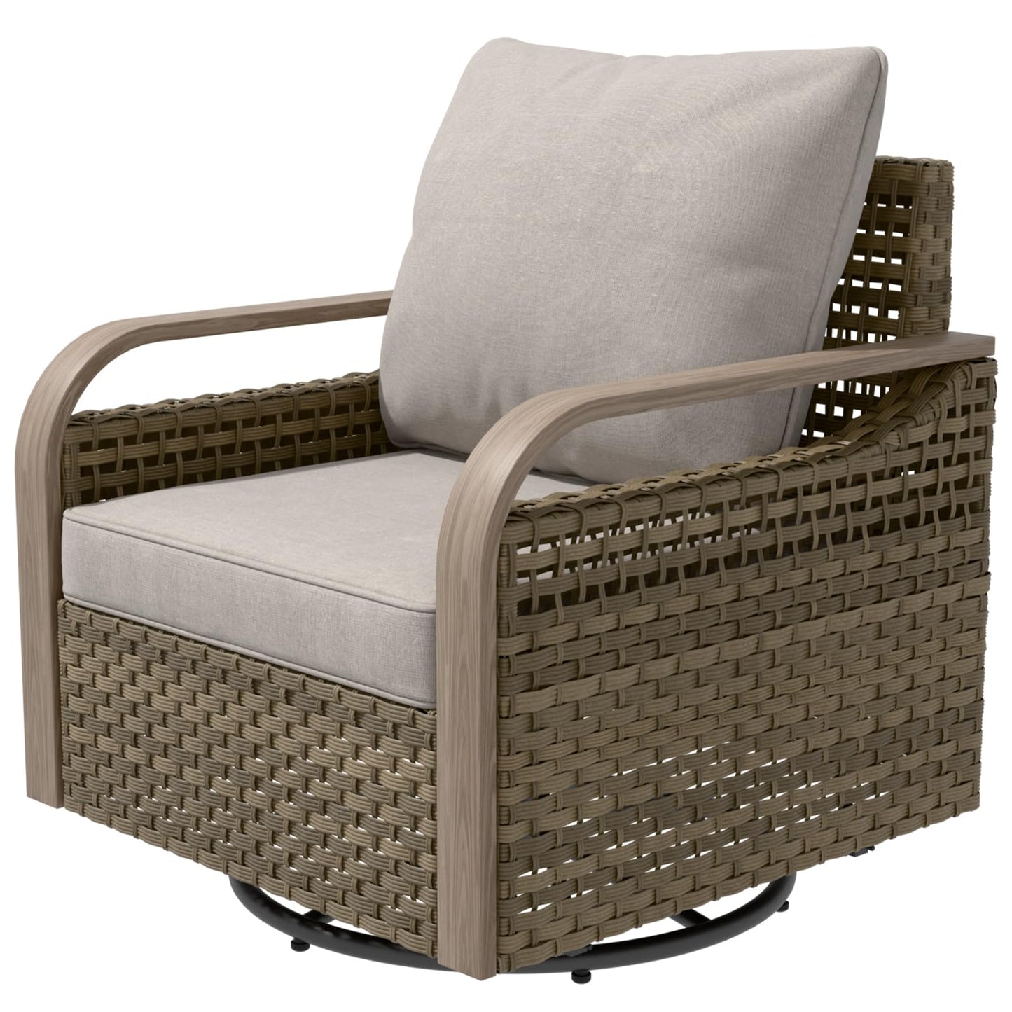 EAGLE PEAK Modern Wicker Outdoor Glider Rocking Chair, Swivel Rocker, Rattan Patio Furniture for Yard Deck Porch Garden, 1 Chair, Brown/Gray