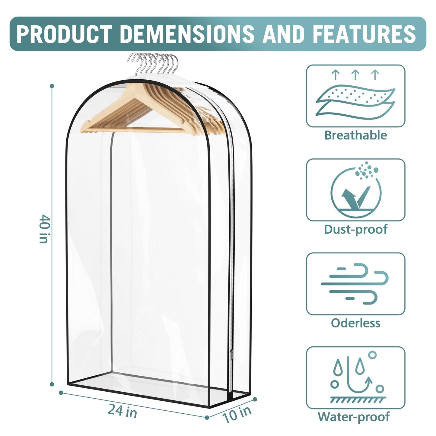 Liuoud Clear Garment Bags for Hanging Clothes 10” Gusseted, Suit Bags for Closet Storage, Hanging Plastic Clothes Cover for Coat, Dress, Fur, Shirt, 4 Pack, 40” Long