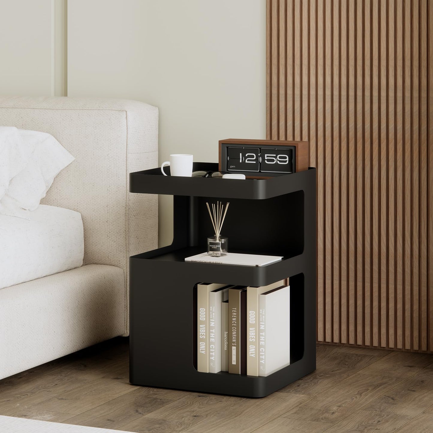 ZHBHYZ Modern Side Table,Small end Tables for Small Spaces,Black Metal nightstand,Bedside Tables,Accent Table with Storage for Couch, Bedroom,Living Room.No Assembly Required