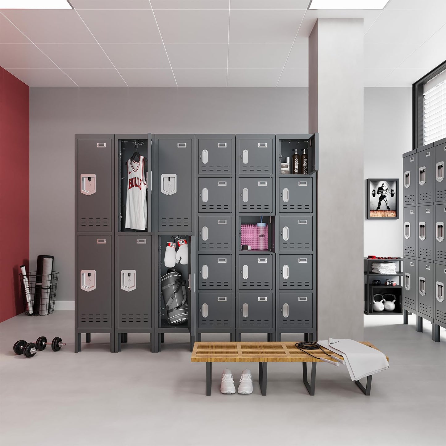 BUTISOW Metal Locker with 5 Doors,Lockers for Employees,66'' Steel Storage Locker for School,Gym, Office, Office,Garage,Lockable Metal Storage Cabinet with Hooks,Card Slots,Requires Assembly